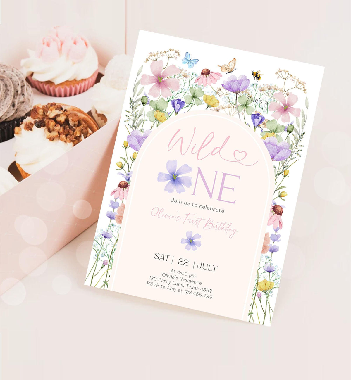 Editable Wildflower Wild One Birthday Invitation Floral 1st Birthday Daisy Butterfly Meadow Girl Digital Download Template Printable 0543