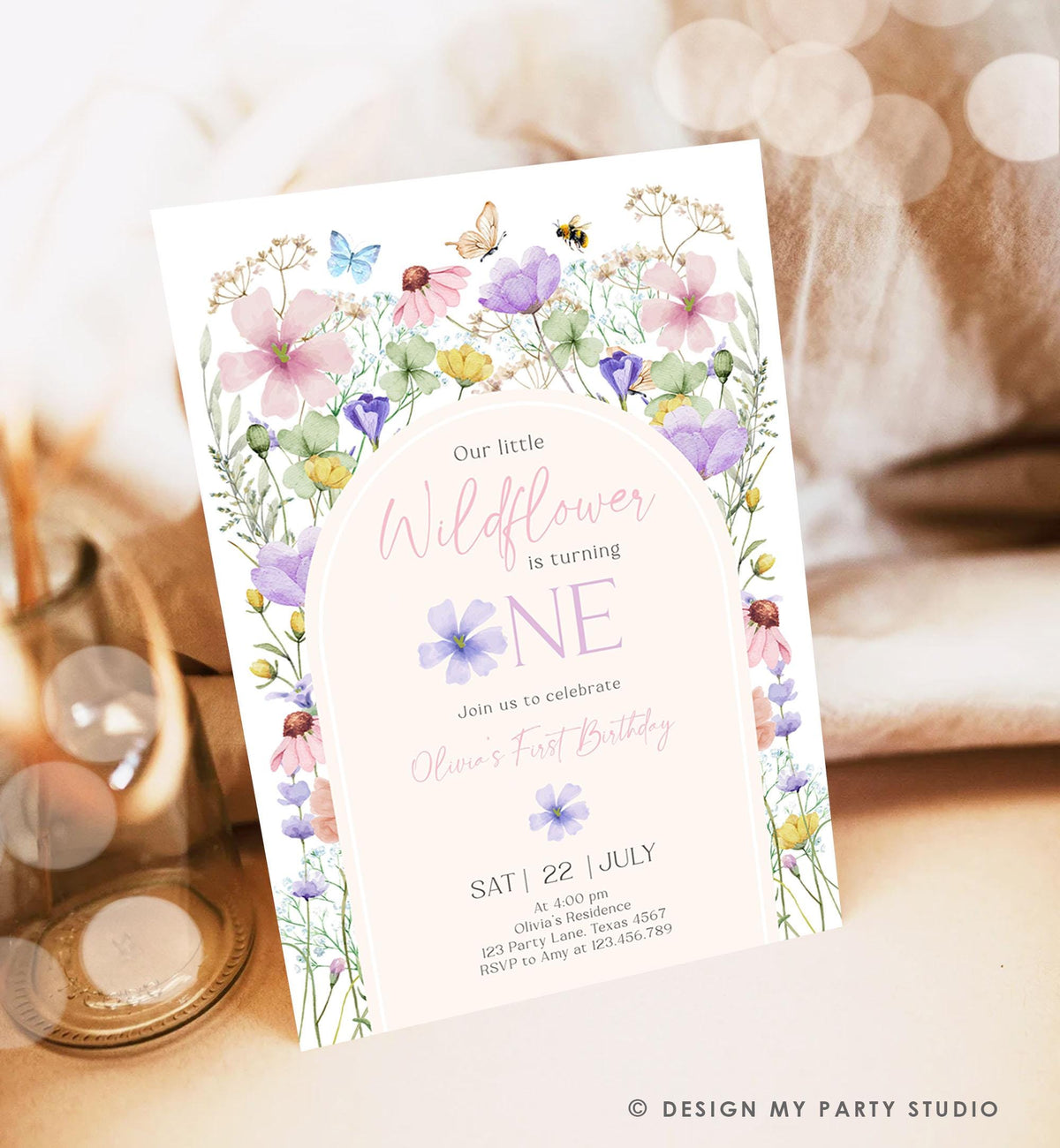 Editable Wildflowers Birthday Invitation Floral 1st Birthday Party Invite Garden Birthday Girl Digital Download Template Printable 0543