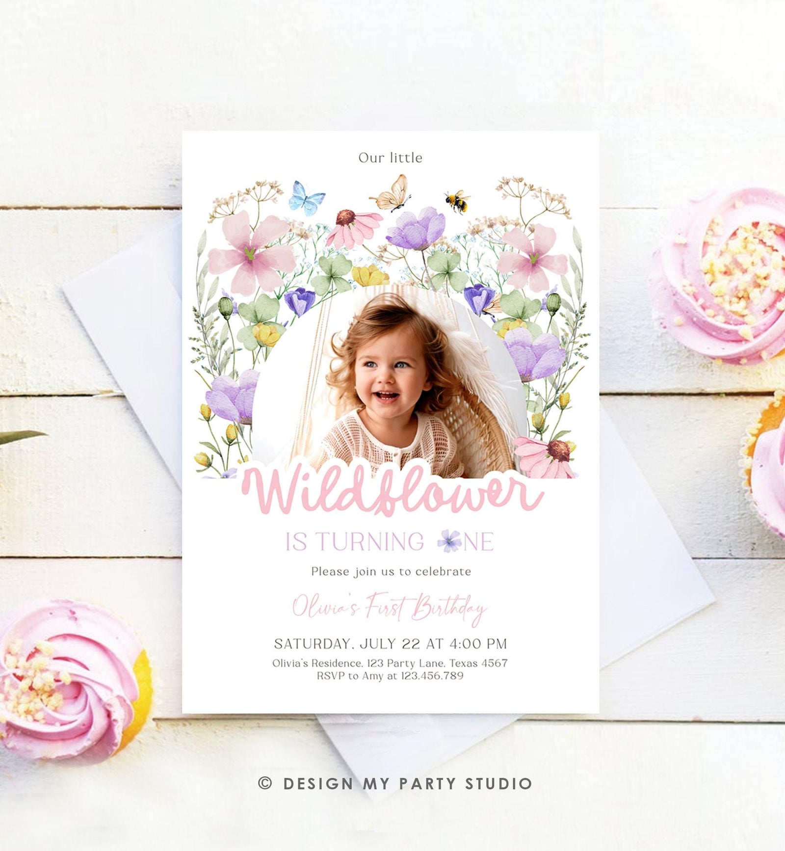 Editable Wildflowers Birthday Invitation Floral 1st Birthday Party Invite Garden Birthday Girl Digital Download Template Printable 0543