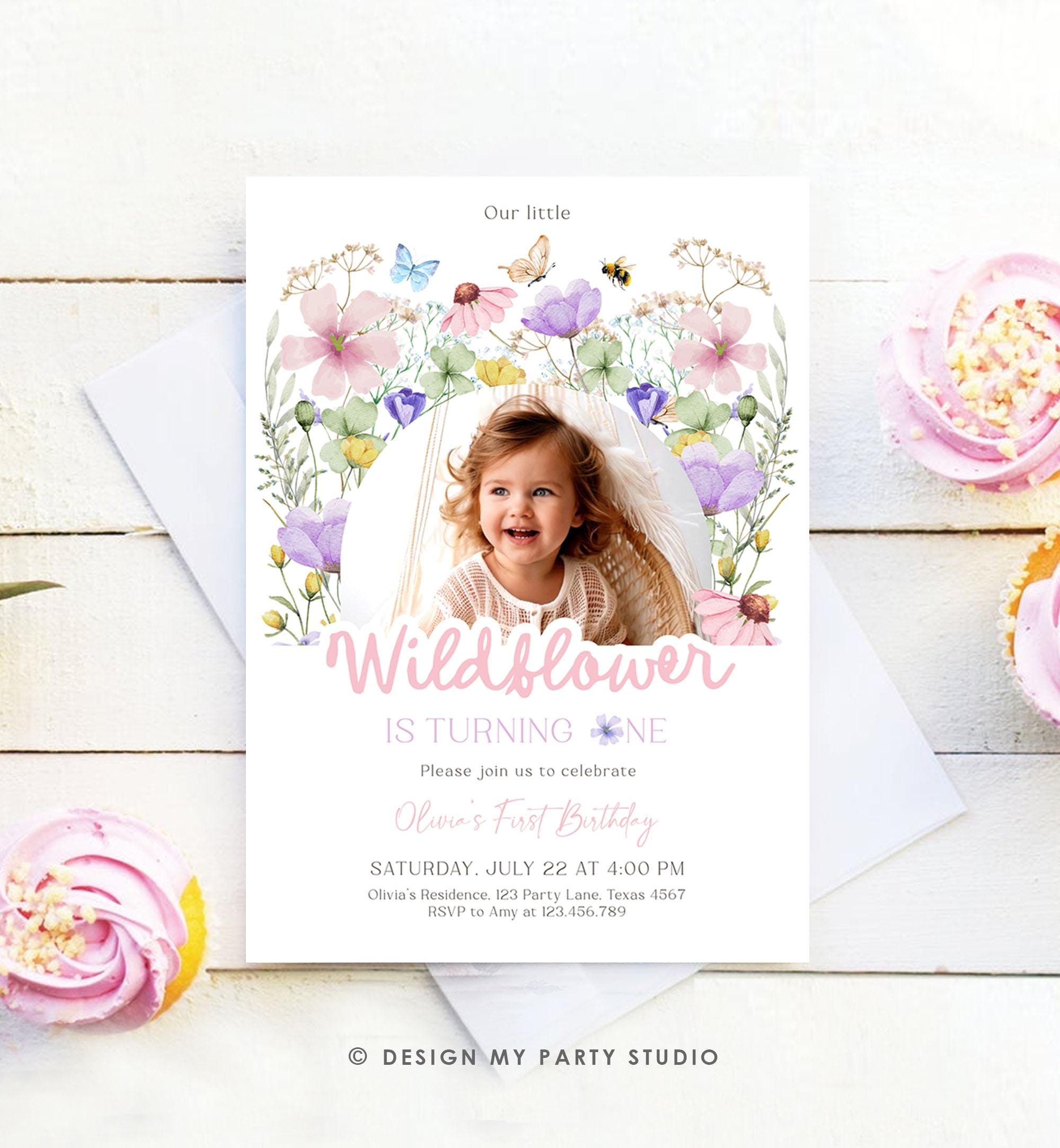 Editable Wildflowers Birthday Invitation Floral 1st Birthday Party Invite Garden Birthday Girl Digital Download Template Printable 0543
