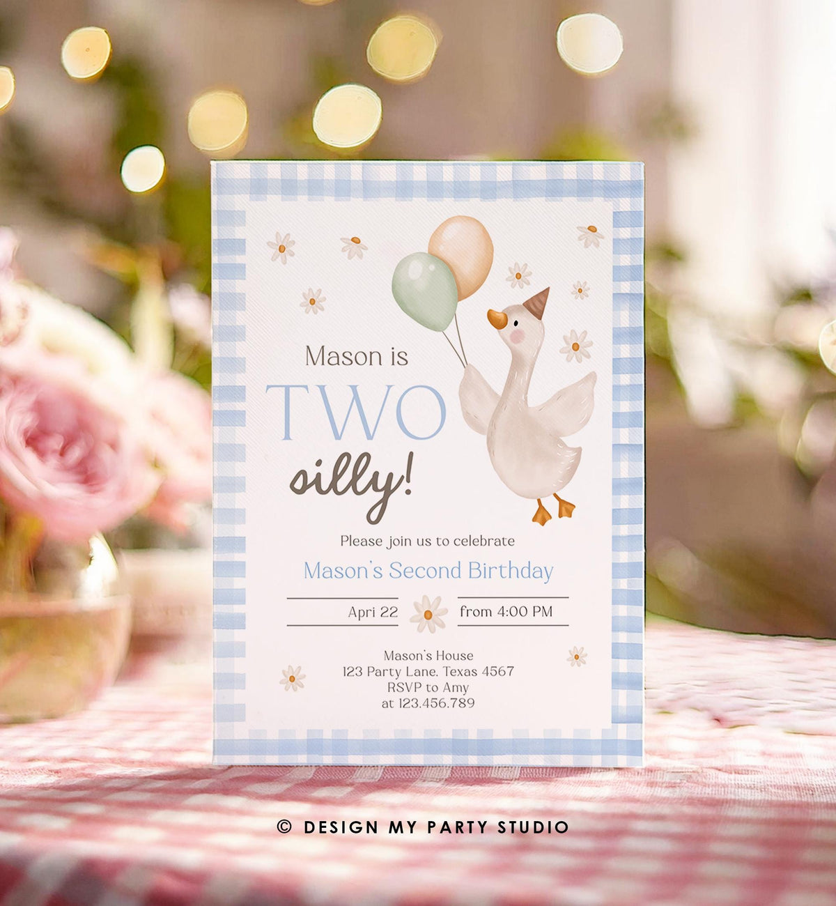 Editable Two Silly Goose Birthday Invitation Blue Boy Spring Birthday Party Farm Goose 2nd Birthday Digital Download Template Printable 0540