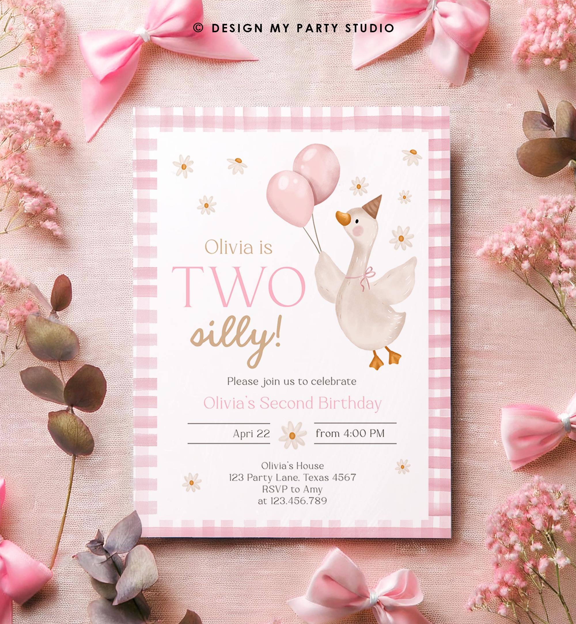 Editable Two Silly Goose Birthday Invitation Pink Girl Spring Birthday Party Goose 2nd Birthday Digital Download Template Printable 0540