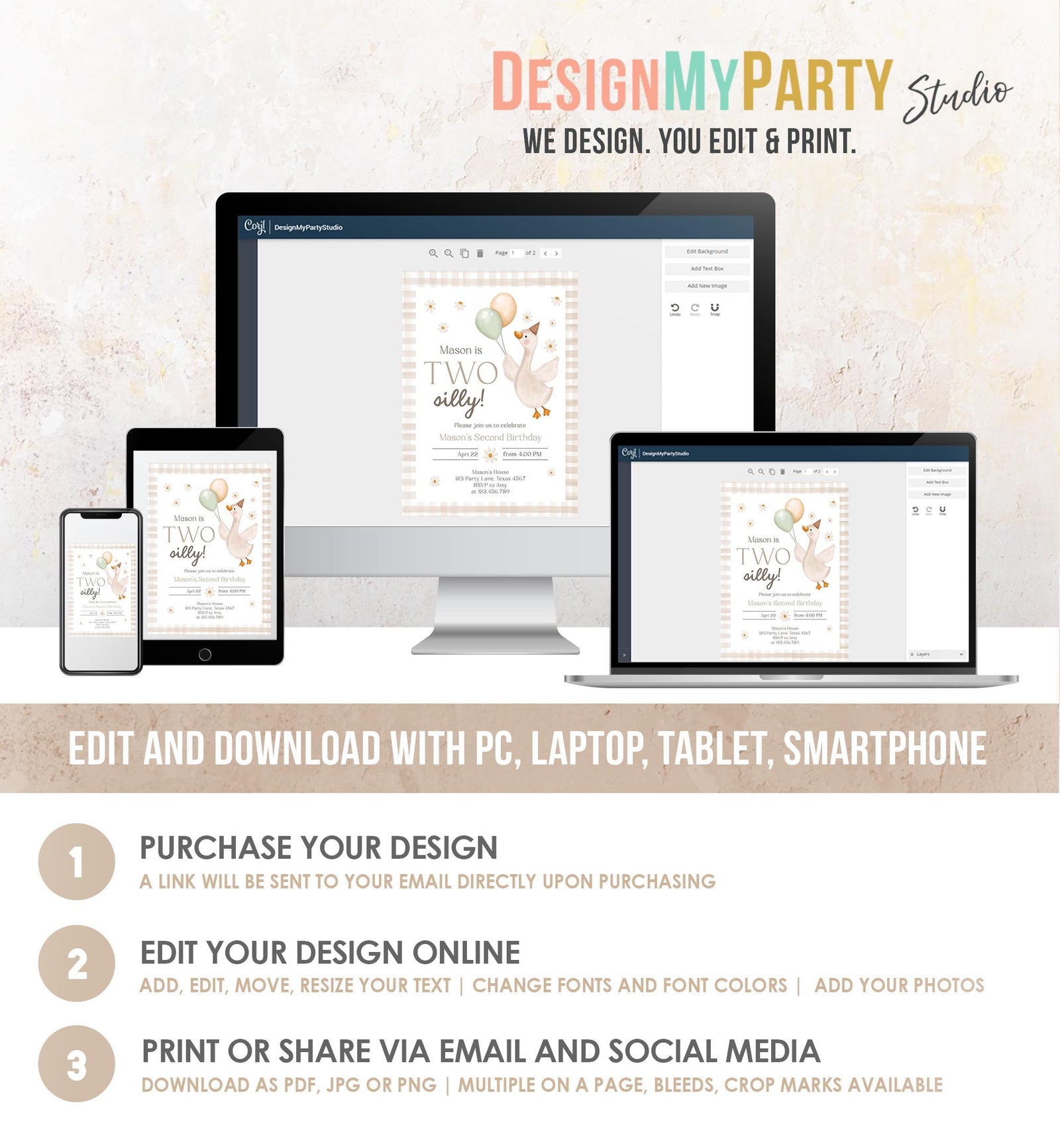 Editable Two Silly Goose Birthday Invitation Girl Boy Spring Birthday Party Farm Goose 2nd Birthday Digital Download Template Printable 0540