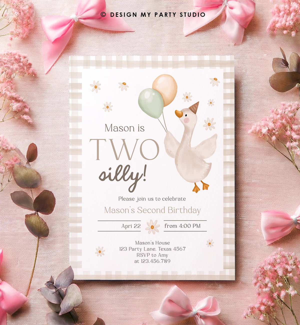 Editable Two Silly Goose Birthday Invitation Girl Boy Spring Birthday Party Farm Goose 2nd Birthday Digital Download Template Printable 0540