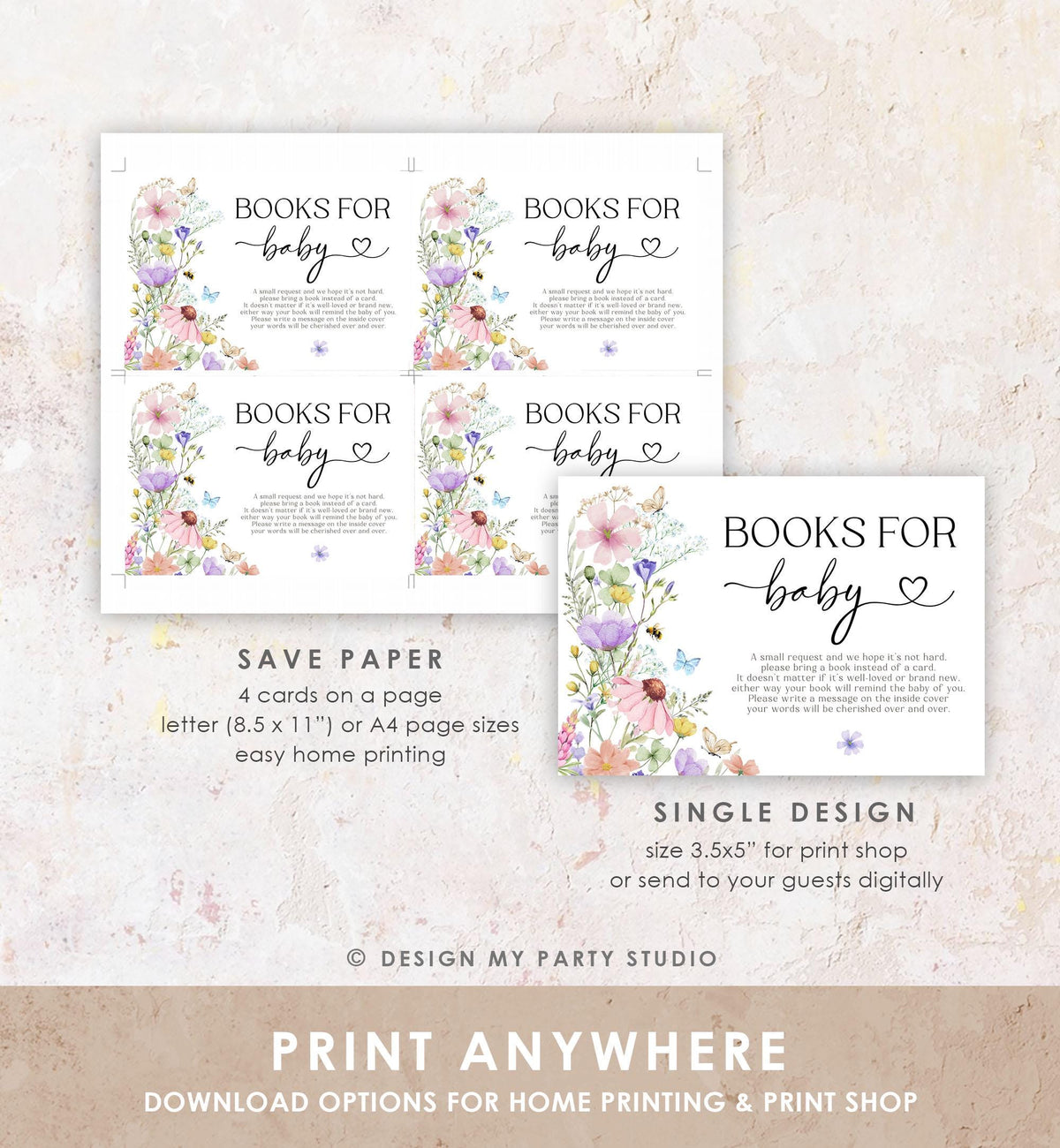 Editable Baby in Bloom Bring a Book Card Bloom Baby Shower Book Insert Books for Baby Wildflowers Spring Digital Template Printable 0543