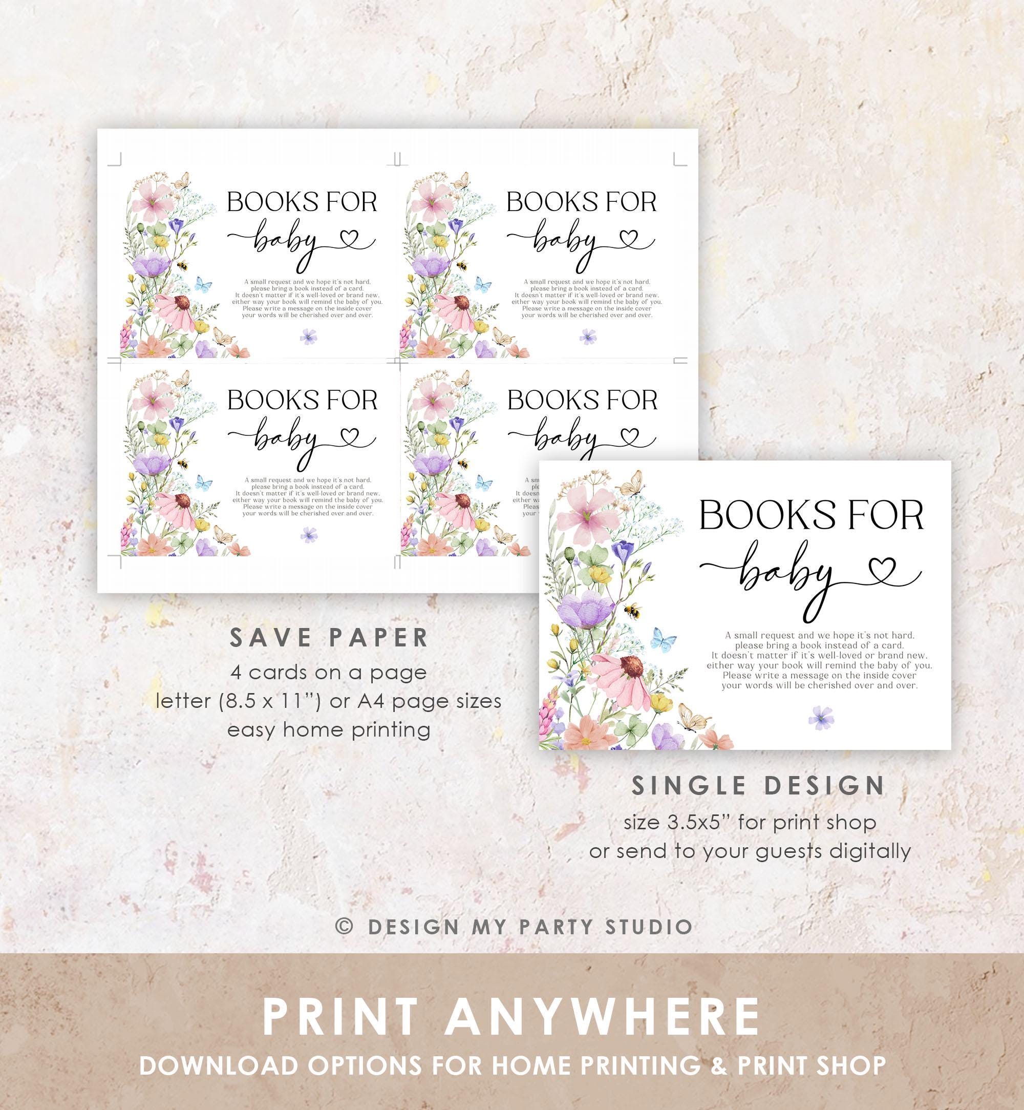 Editable Baby in Bloom Bring a Book Card Bloom Baby Shower Book Insert Books for Baby Wildflowers Spring Digital Template Printable 0543