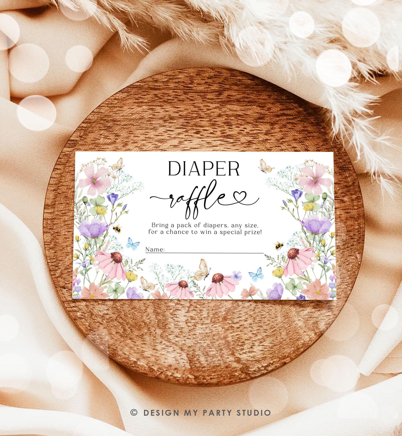Editable Baby in Bloom Diaper Raffle Ticket Bloom Baby Shower Wildflowers Diaper Game Spring Diaper Ticket Digital Template Printable 0543