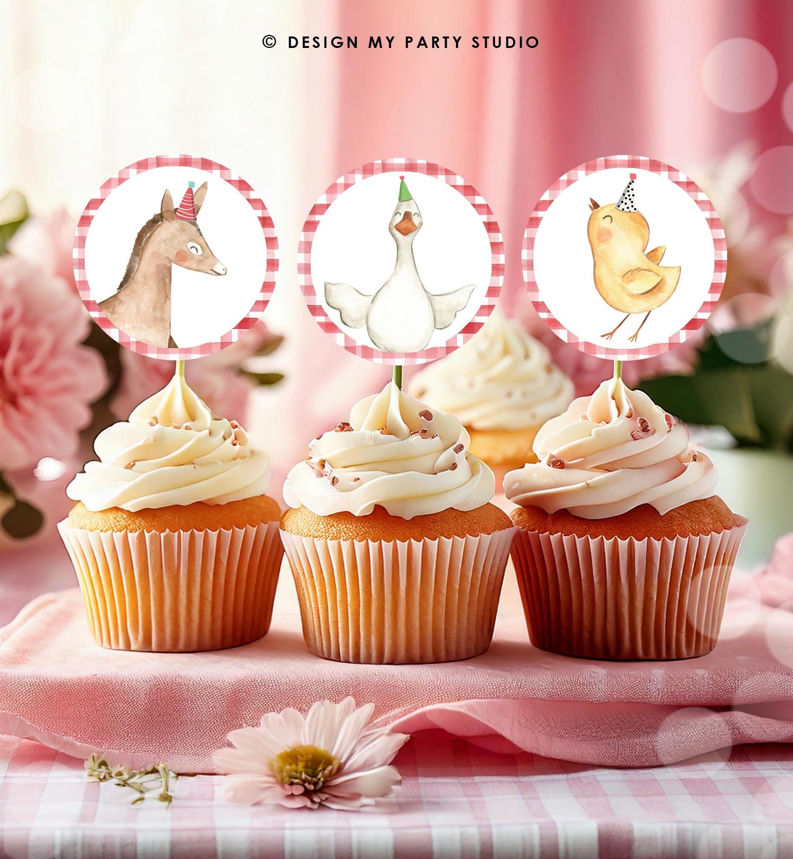 Farm Animals Cupcake Toppers Boy Birthday Party Animals Favor Tag Stickers Horse Donkey Goose Chicken Digital Download Printable 0155