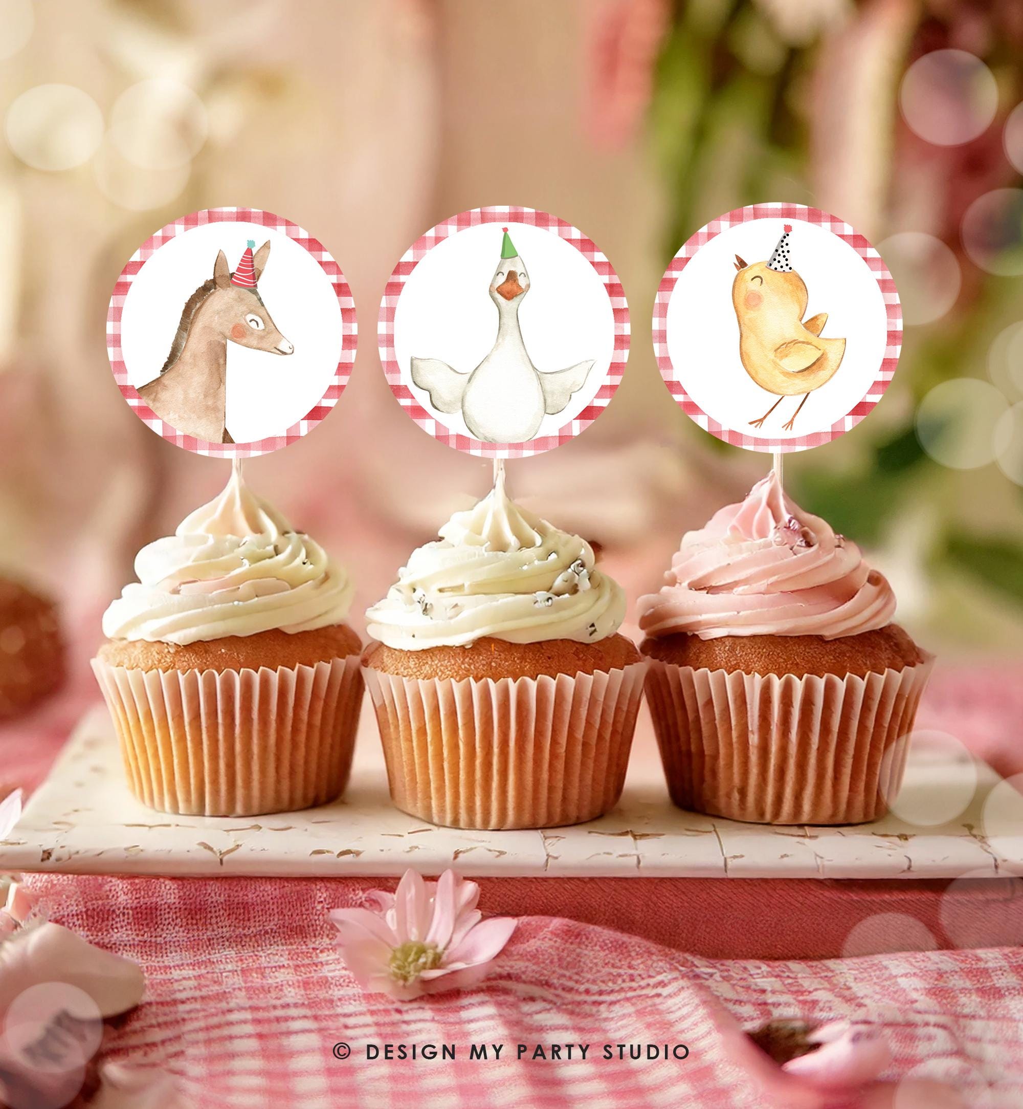 Farm Animals Cupcake Toppers Boy Birthday Party Animals Favor Tag Stickers Horse Donkey Goose Chicken Digital Download Printable 0155