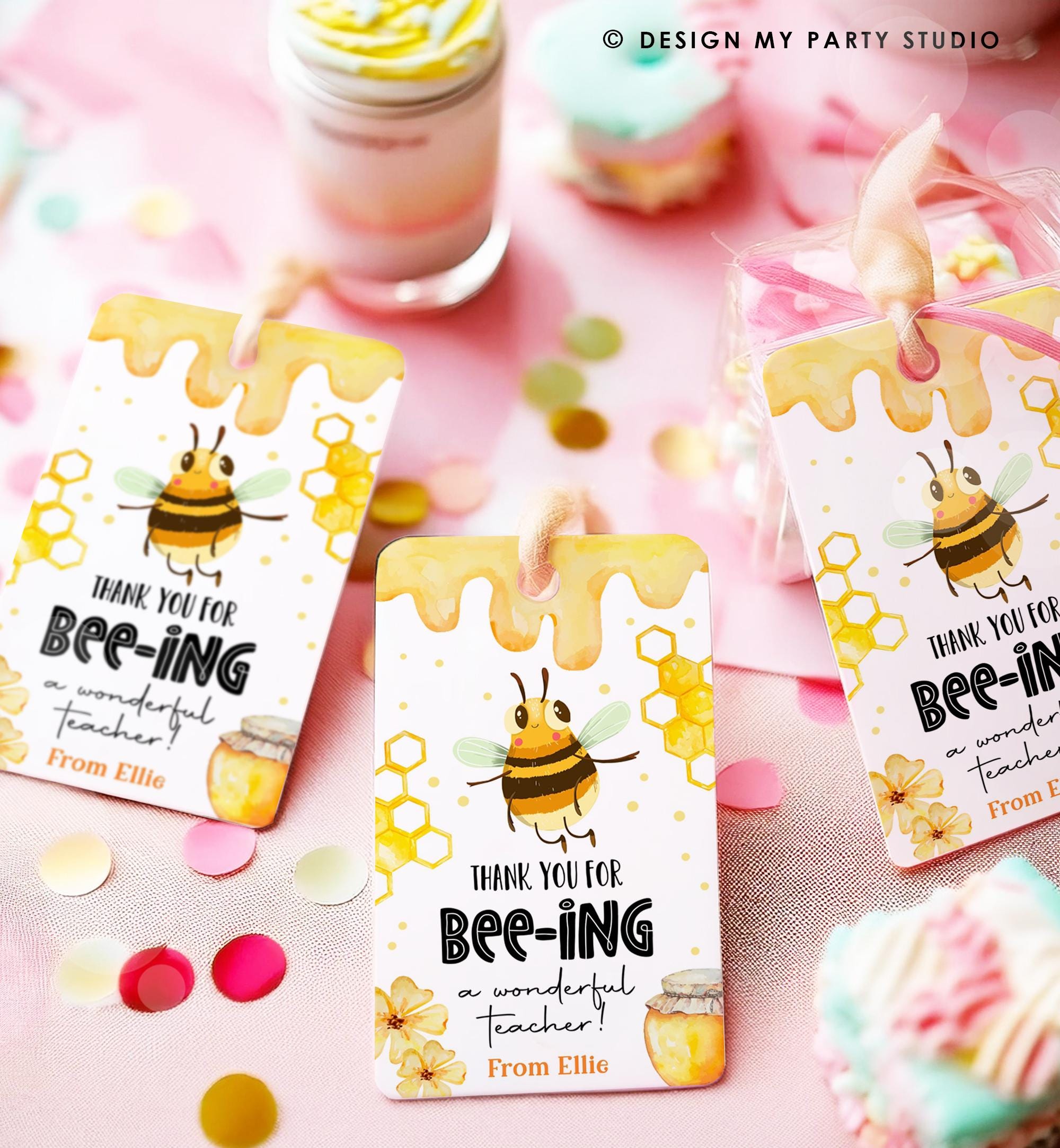Editable Bee Teacher Appreciation Tag Classroom Honey Bee-ing a Wonderful Teacher School Favor Tag Gift Digital Template Printable 0464