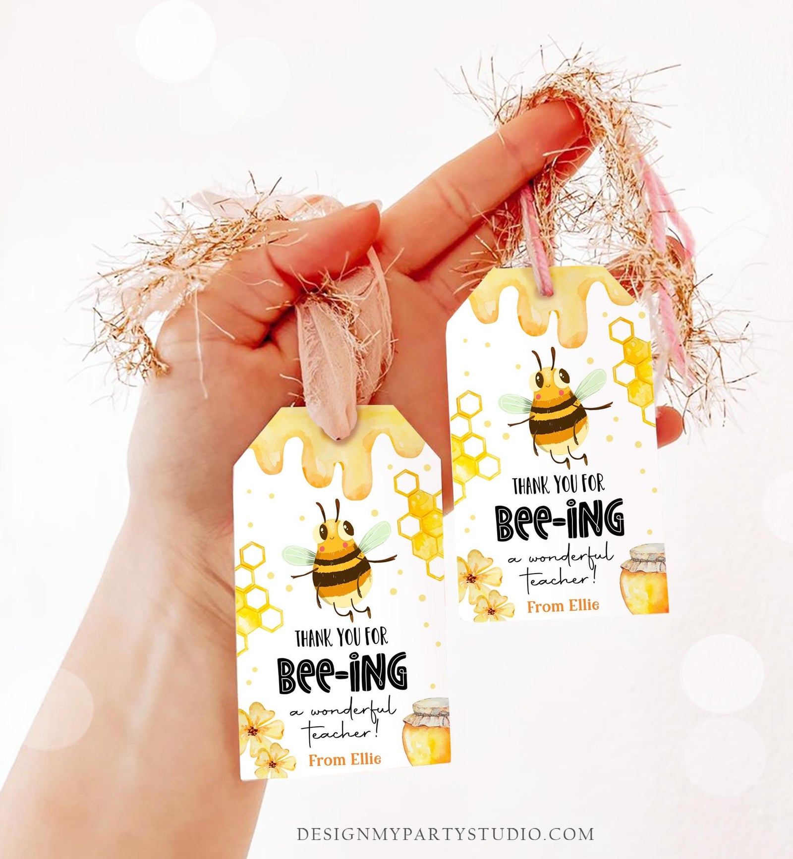 Editable Bee Teacher Appreciation Tag Classroom Honey Bee-ing a Wonderful Teacher School Favor Tag Gift Digital Template Printable 0464