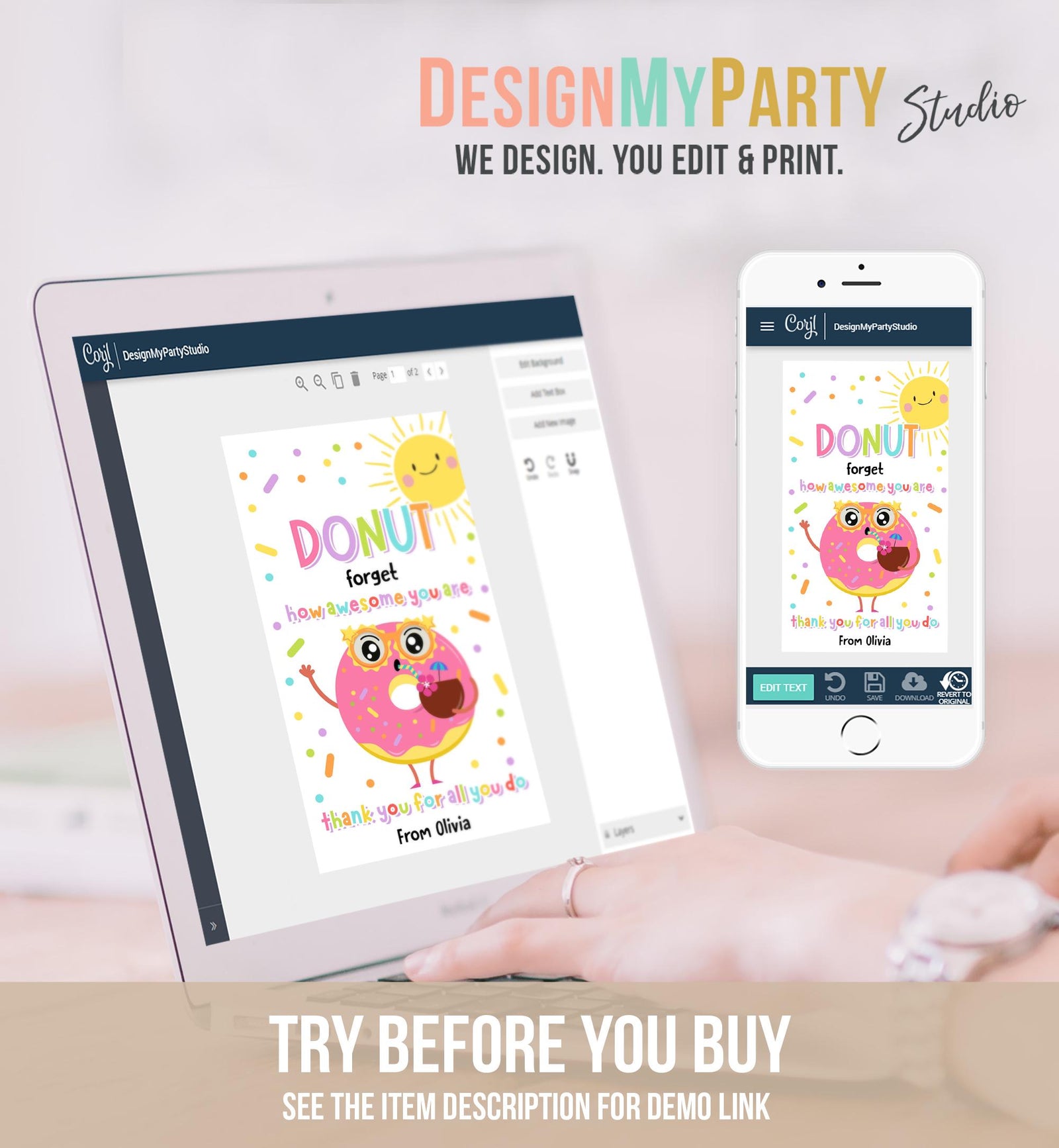 Editable Donut Forget How Awesome You Are Teacher Appreciation Tag Summer Classroom School Favor Tag Gift Digital Template Printable 0464