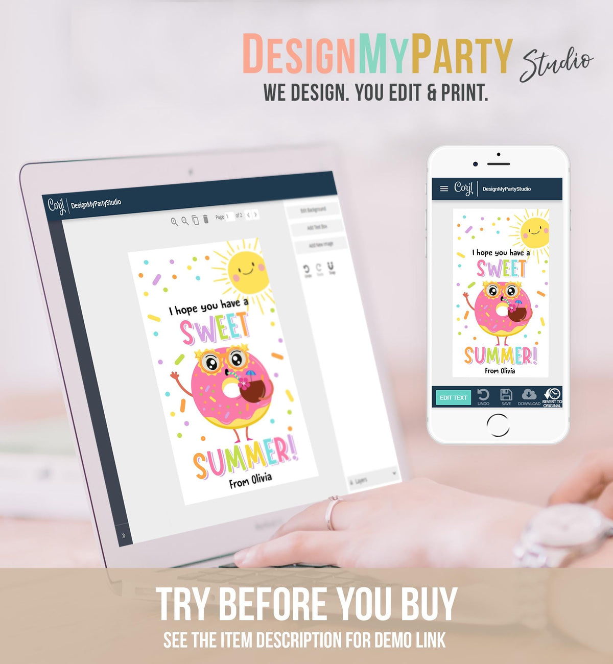 Editable Donut Sweet Summer Teacher Appreciation Tag End of Year Summer Classroom School Favor Tag Gift Digital Template Printable 0464