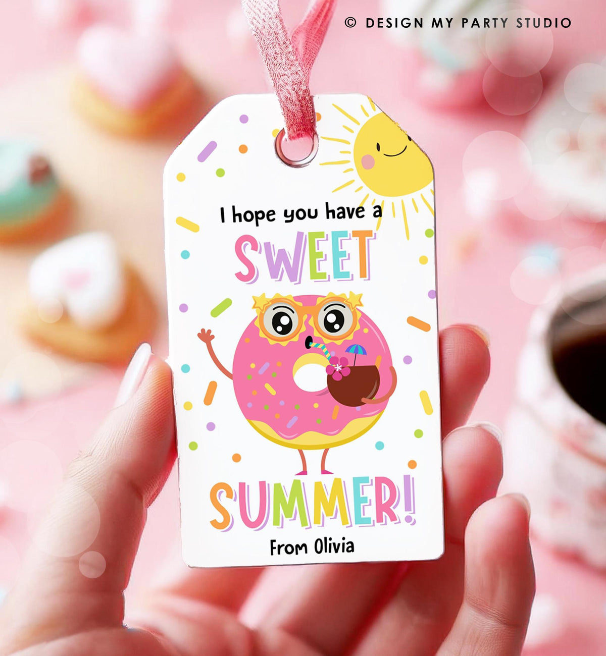 Editable Donut Sweet Summer Teacher Appreciation Tag End of Year Summer Classroom School Favor Tag Gift Digital Template Printable 0464
