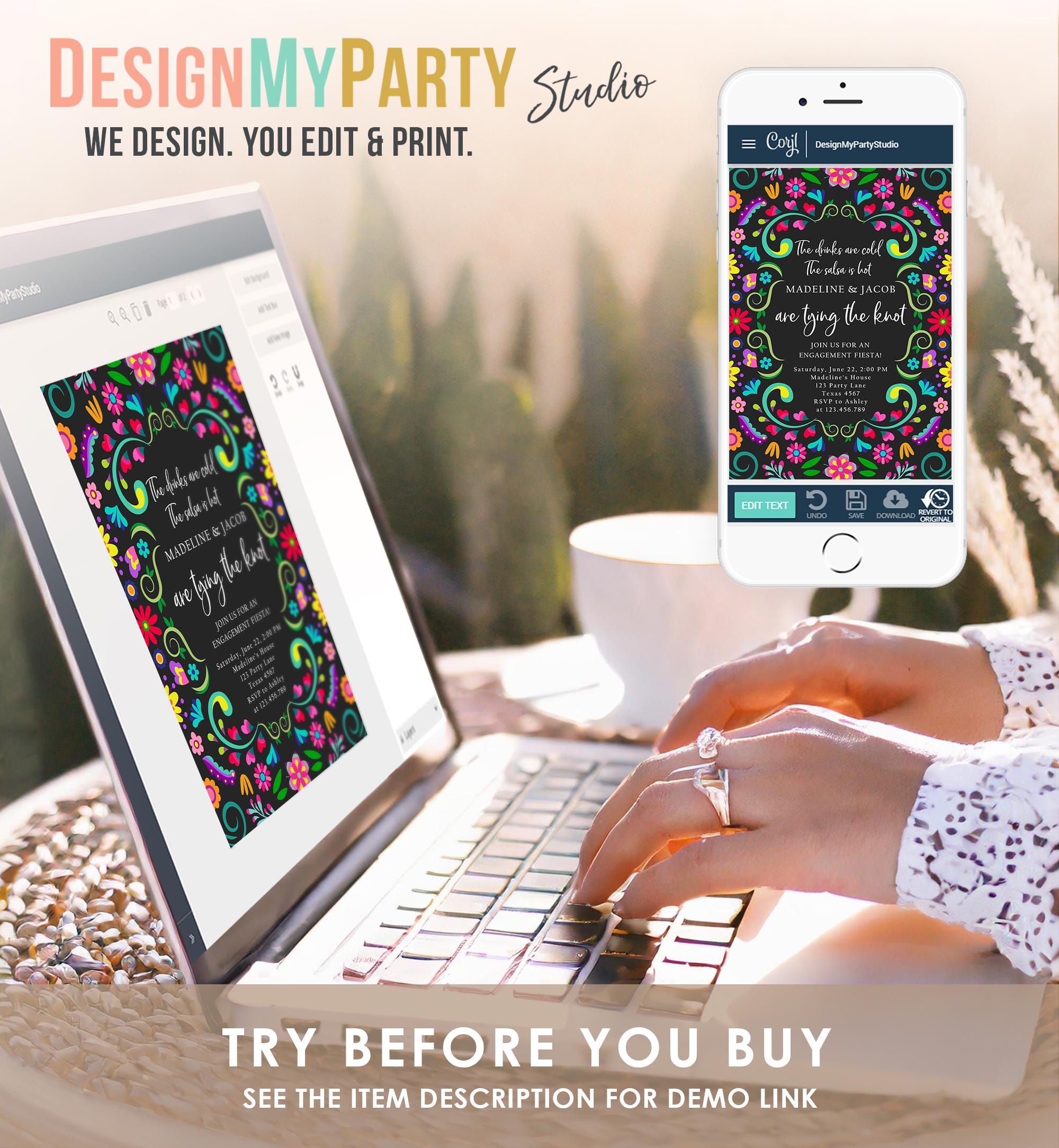 Editable Fiesta Engagement Invitation Mexico Couples Shower Bridal Mexico Wedding Shower Floral Digital Evite Template Printable 0466