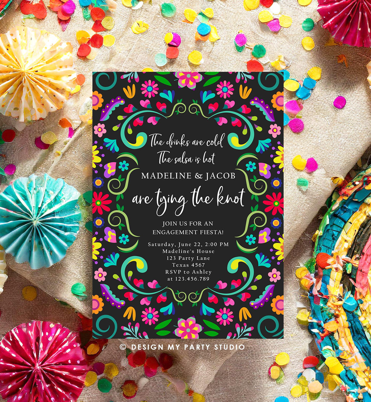 Editable Fiesta Engagement Invitation Mexico Couples Shower Bridal Mexico Wedding Shower Floral Digital Evite Template Printable 0466