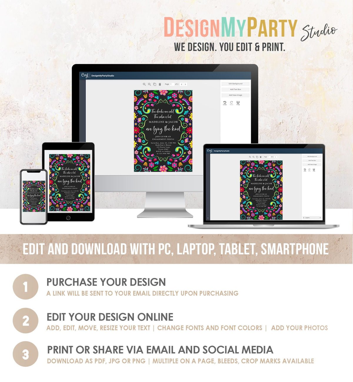 Editable Fiesta Engagement Invitation Mexico Couples Shower Bridal Mexico Wedding Shower Floral Digital Evite Template Printable 0466