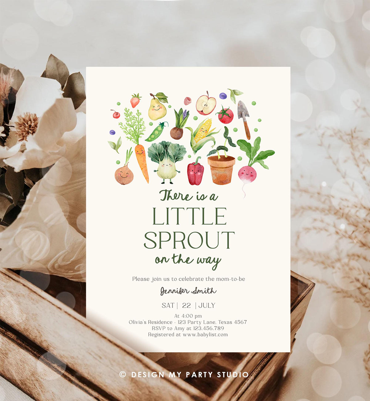 Editable Little Sprout Baby Shower Invitation Farmers Market Locally Grown Baby Shower Digital Download Evite Template Printable 0544
