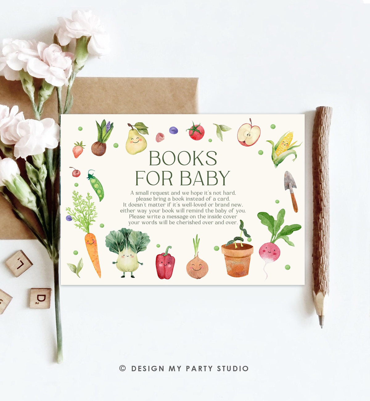 Editable Baby in Bloom Bring a Book Card Bloom Baby Shower Book Insert Books for Baby Farmers Market Neutral Digital Template Printable 0544