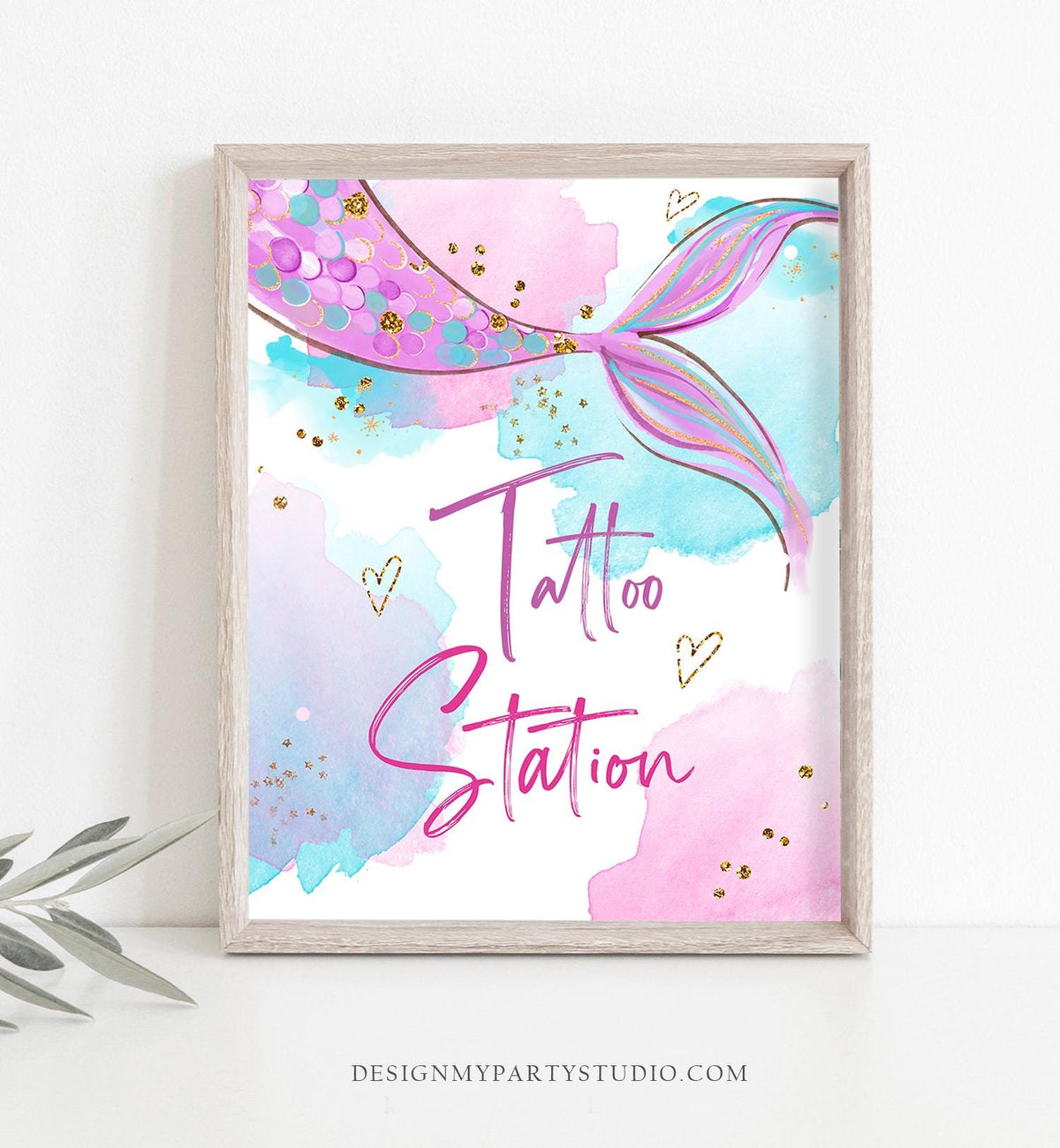 Tattoo Station Sign Girl Mermaid Birthday Sign Table Decor Mermaid Party Sign Under The Sea Favors Bar Instant Download Printable 0403