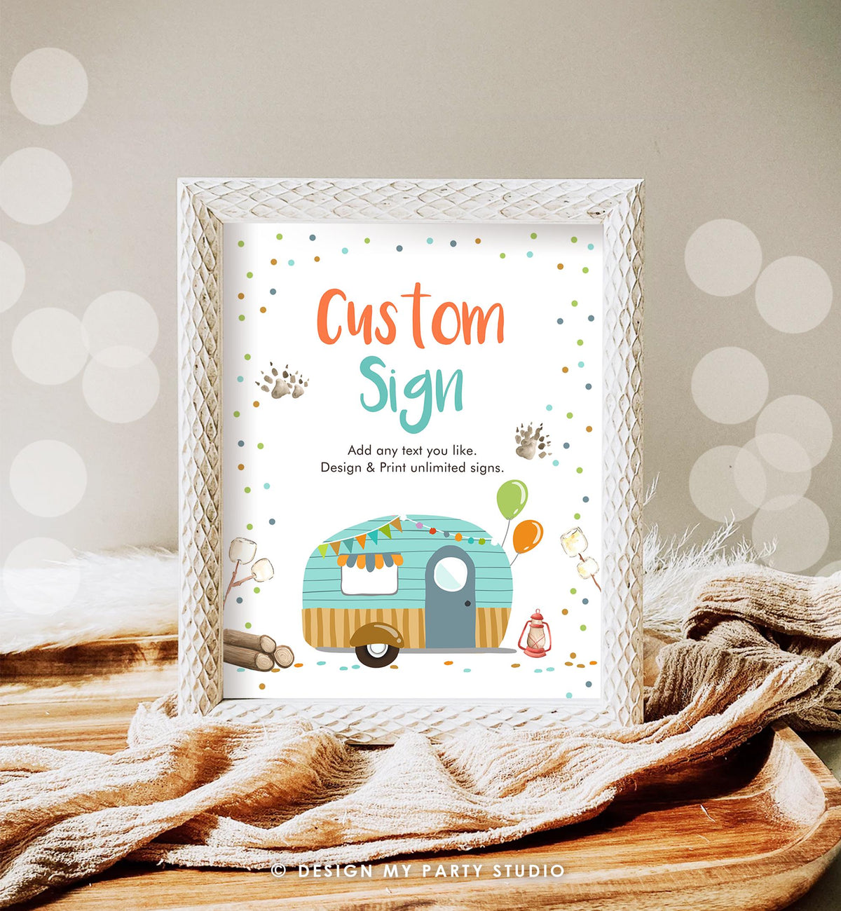 Editable Custom Sign Happy Camper Glamping Camping Birthday Party Boy Outdoor Table Decoration Digital Download Template Printable 0342
