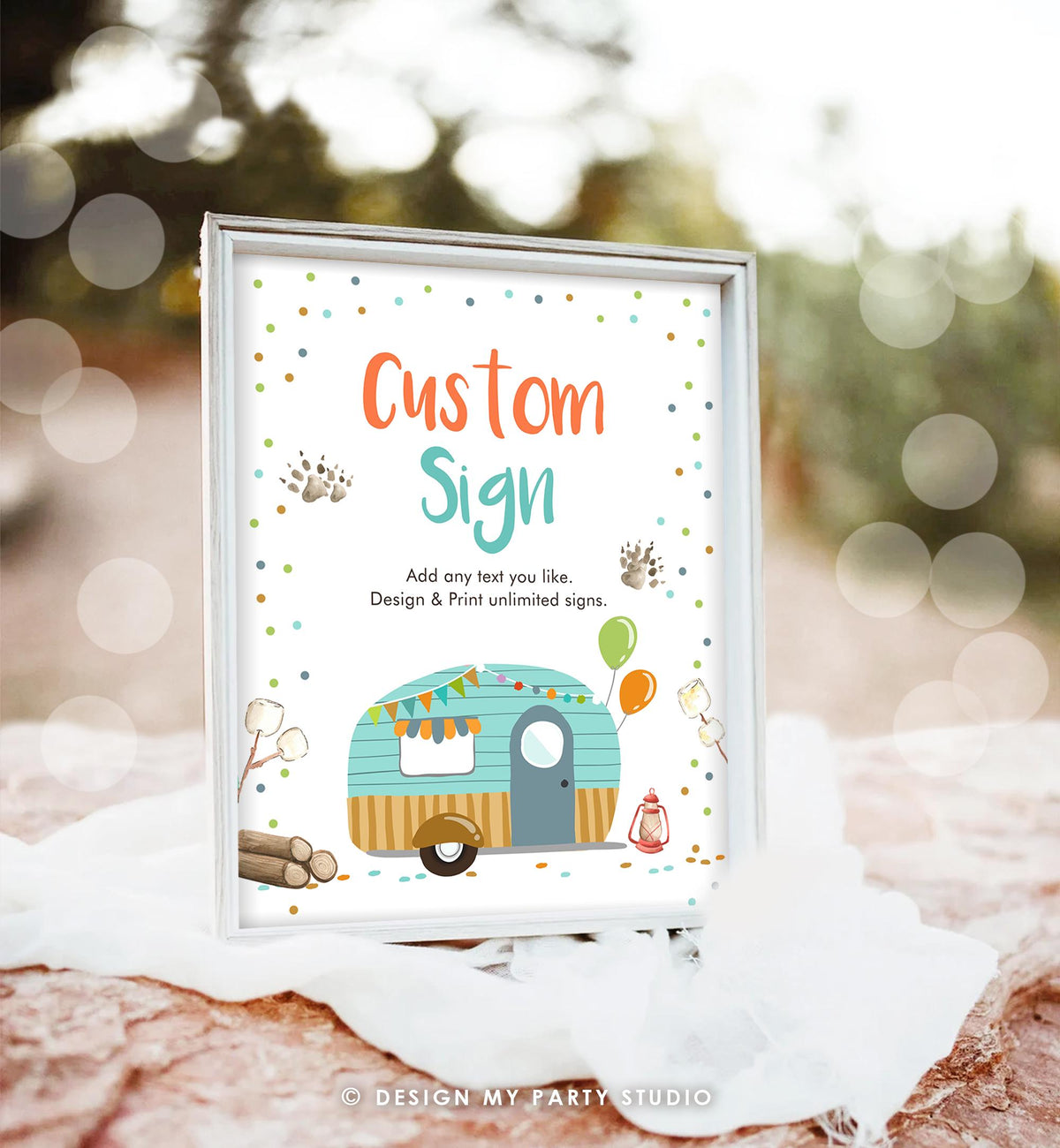 Editable Custom Sign Happy Camper Glamping Camping Birthday Party Boy Outdoor Table Decoration Digital Download Template Printable 0342