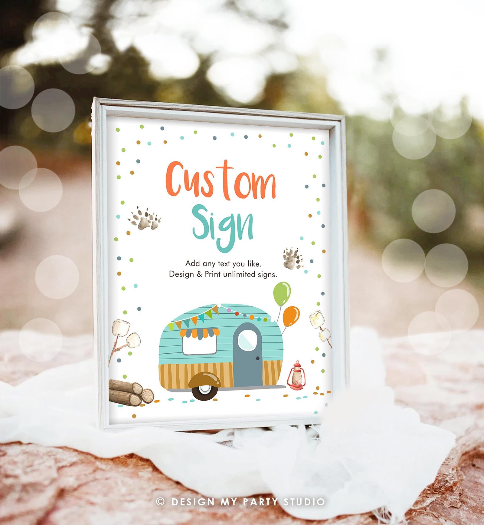 Editable Custom Sign Happy Camper Glamping Camping Birthday Party Boy Outdoor Table Decoration Digital Download Template Printable 0342