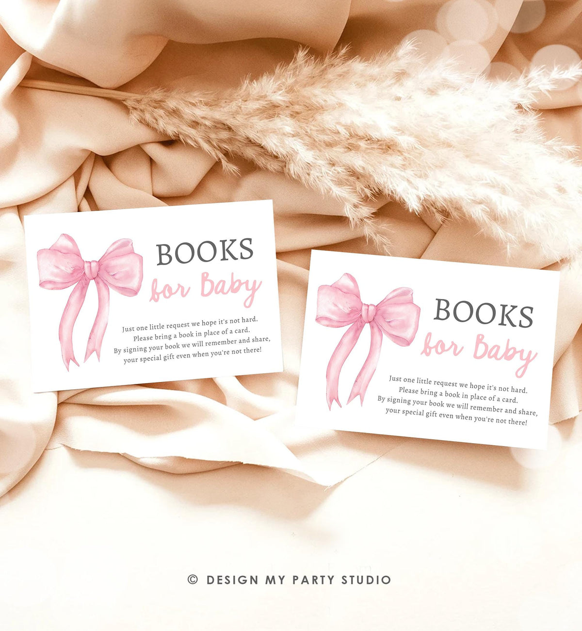 Editable Pink Bow Bring a Book Card Bloom Coquette Books for Baby Book Request Insert Card Digital Download Template Printable 0527