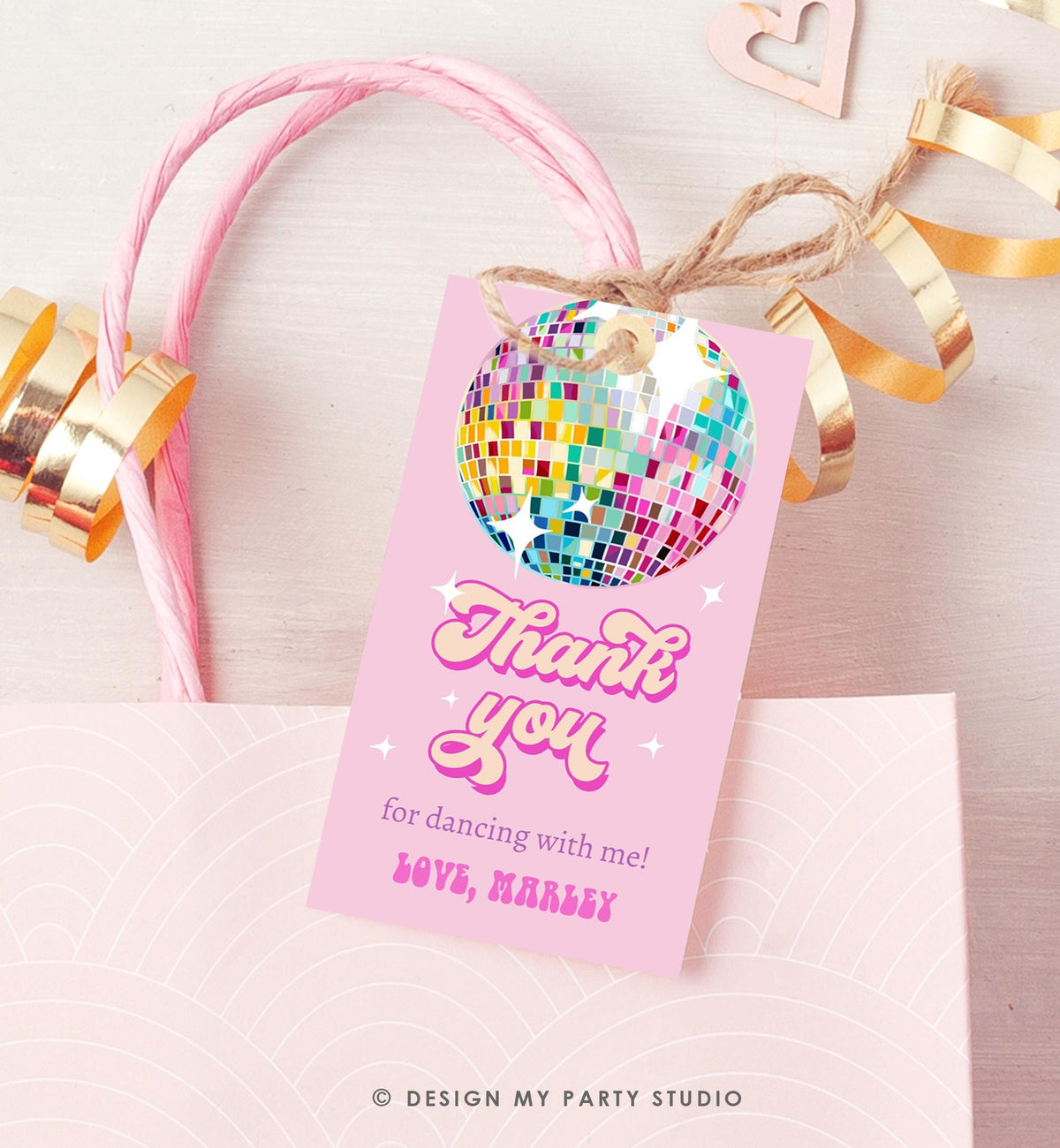 Editable Disco Ball Favor Tag Let&#39;s Disco Adult Party Birthday Thank You Girl Retro 70&#39;s Party Flower Power Digital Template Printable 0501