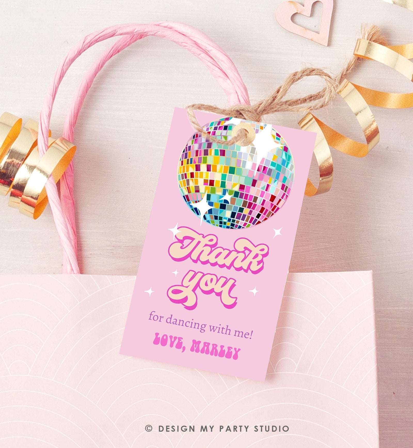 Editable Disco Ball Favor Tag Let's Disco Adult Party Birthday Thank You Girl Retro 70's Party Flower Power Digital Template Printable 0501