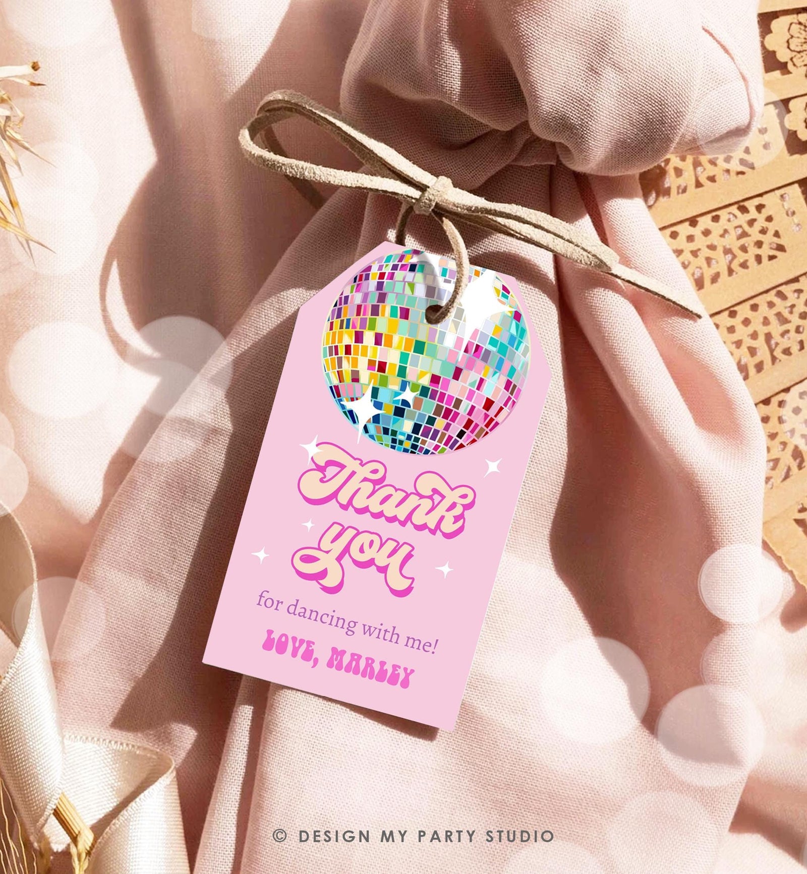 Editable Disco Ball Favor Tag Let's Disco Adult Party Birthday Thank You Girl Retro 70's Party Flower Power Digital Template Printable 0501