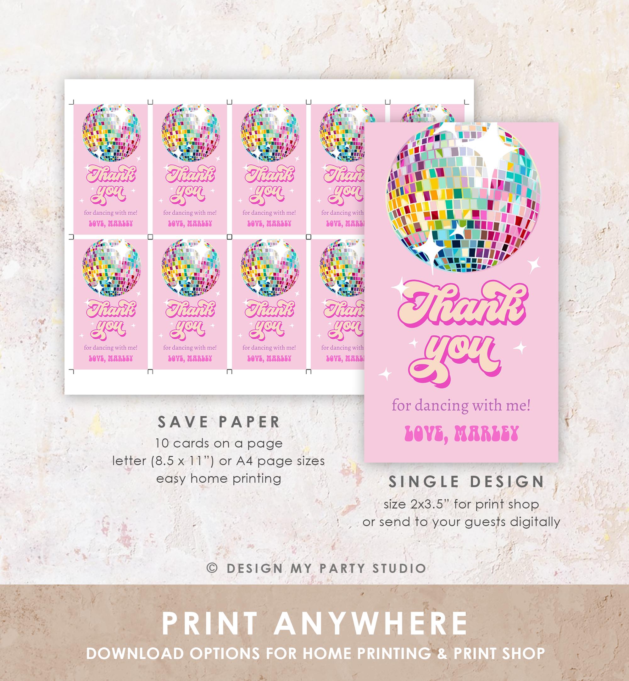 Editable Disco Ball Favor Tag Let's Disco Adult Party Birthday Thank You Girl Retro 70's Party Flower Power Digital Template Printable 0501