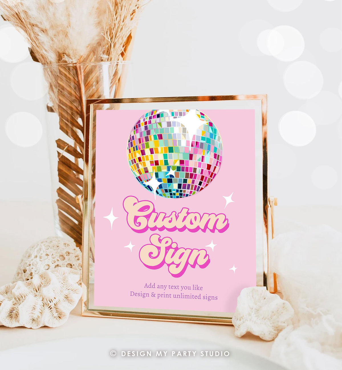 Editable Disco Custom Sign Let&#39;s Disco Pink Dance Adult 70s Party Retro Groovy Birthday Shower Digital Download Template Printable 0501