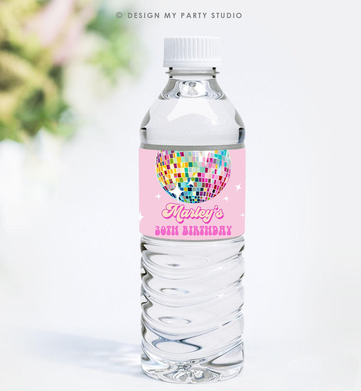 Editable Disco Water Bottle Labels Let&#39;s Disco Ball Retro Groovy Adult 70s Party Decor Birthday Pink Digital Template Printable 0501