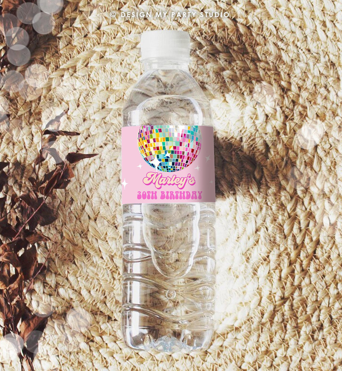 Editable Disco Water Bottle Labels Let&#39;s Disco Ball Retro Groovy Adult 70s Party Decor Birthday Pink Digital Template Printable 0501