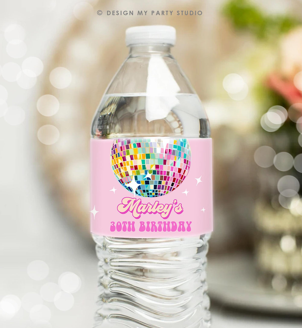 Editable Disco Water Bottle Labels Let&#39;s Disco Ball Retro Groovy Adult 70s Party Decor Birthday Pink Digital Template Printable 0501