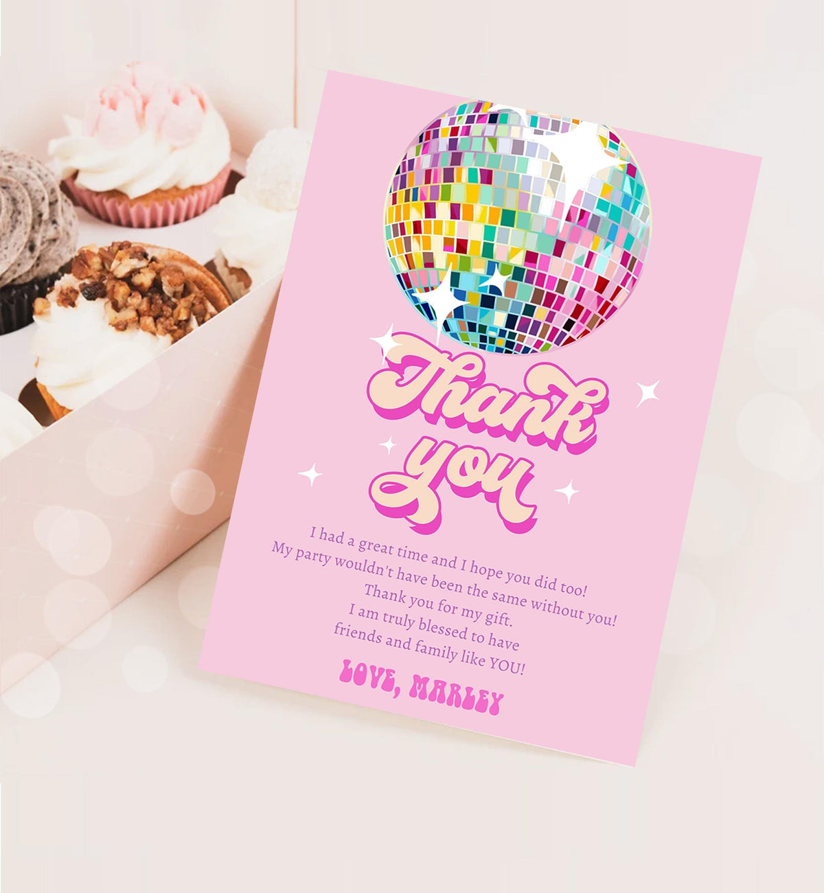 Editable Disco Party Thank You Card Let&#39;s Disco Ball Retro Groovy Birthday Shower 70s Adult Party Digital Download Template Printable 0501