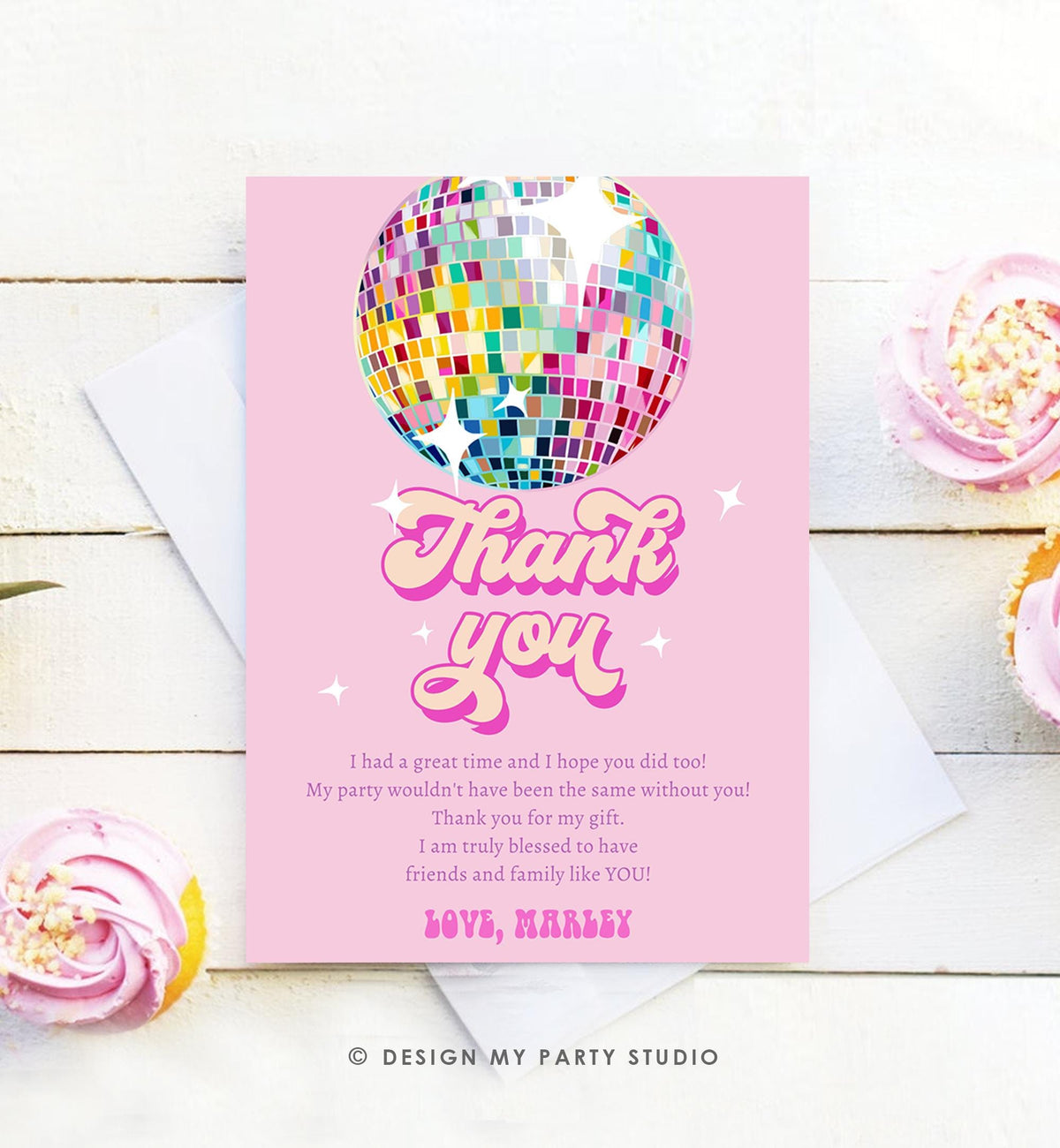 Editable Disco Party Thank You Card Let&#39;s Disco Ball Retro Groovy Birthday Shower 70s Adult Party Digital Download Template Printable 0501