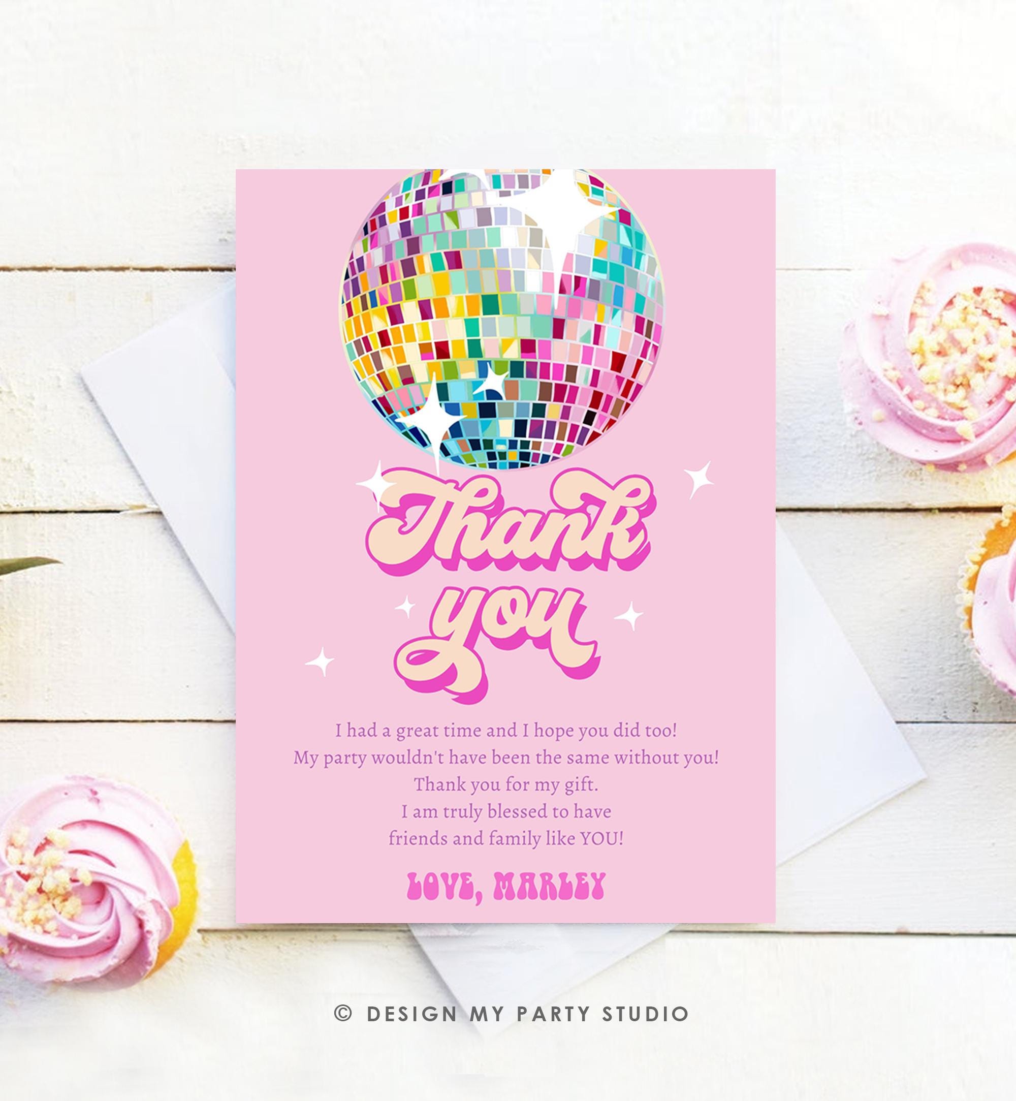 Editable Disco Party Thank You Card Let's Disco Ball Retro Groovy Birthday Shower 70s Adult Party Digital Download Template Printable 0501
