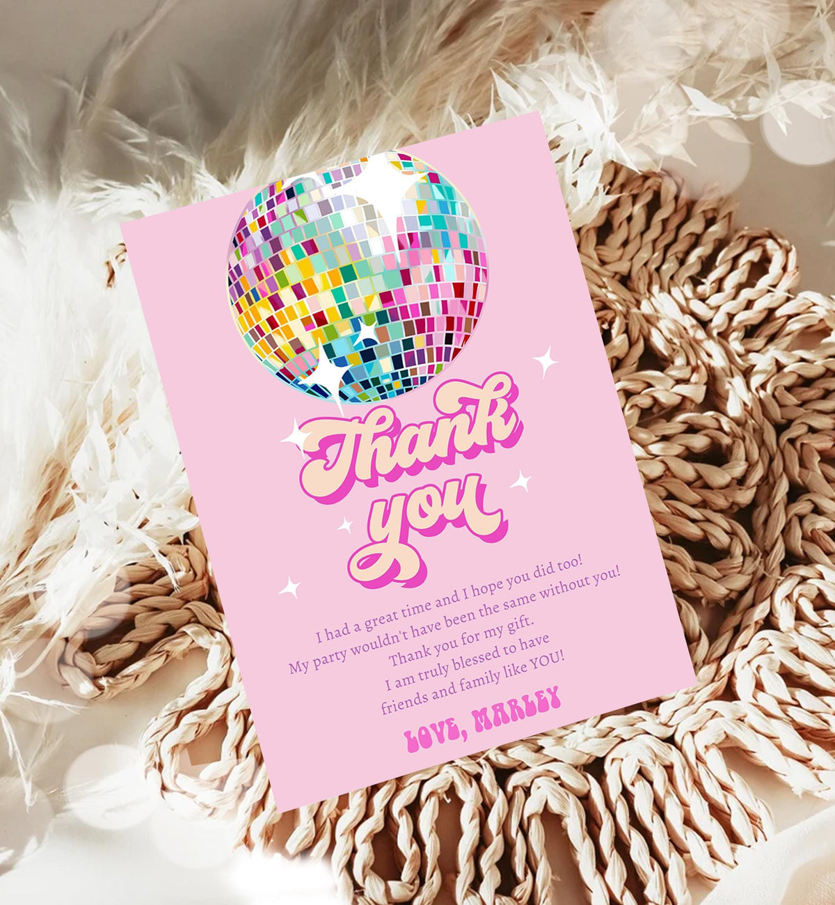 Editable Disco Party Thank You Card Let&#39;s Disco Ball Retro Groovy Birthday Shower 70s Adult Party Digital Download Template Printable 0501