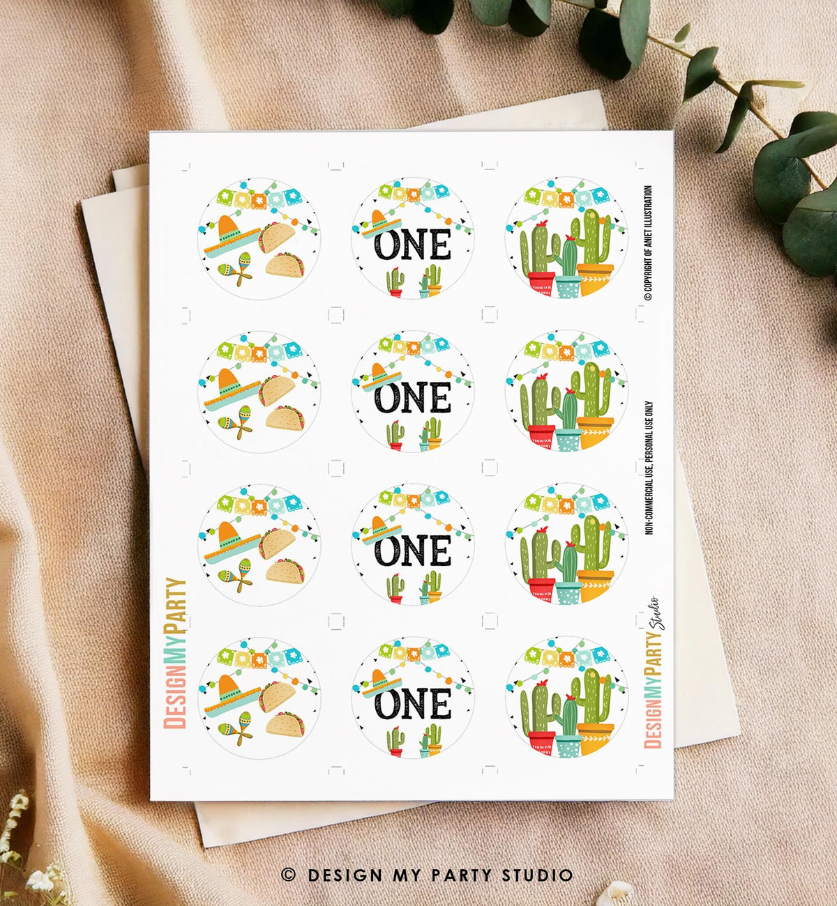 First Fiesta Cupcake Toppers Favor Tag Sticker First 1st Birthday Party Decoration Fiesta Mexican Cactus Instant Download Printable 0161