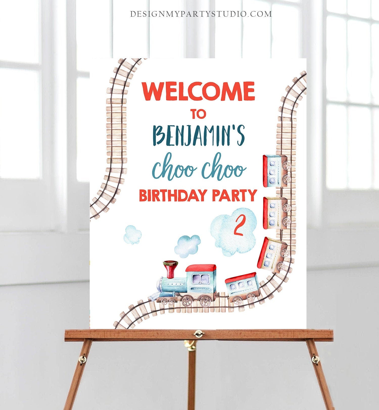 Editable Train Birthday Welcome Sign Boy Train Party Railroad Vintage Train Sign Welcome Transportation Digital Template Printable 0149