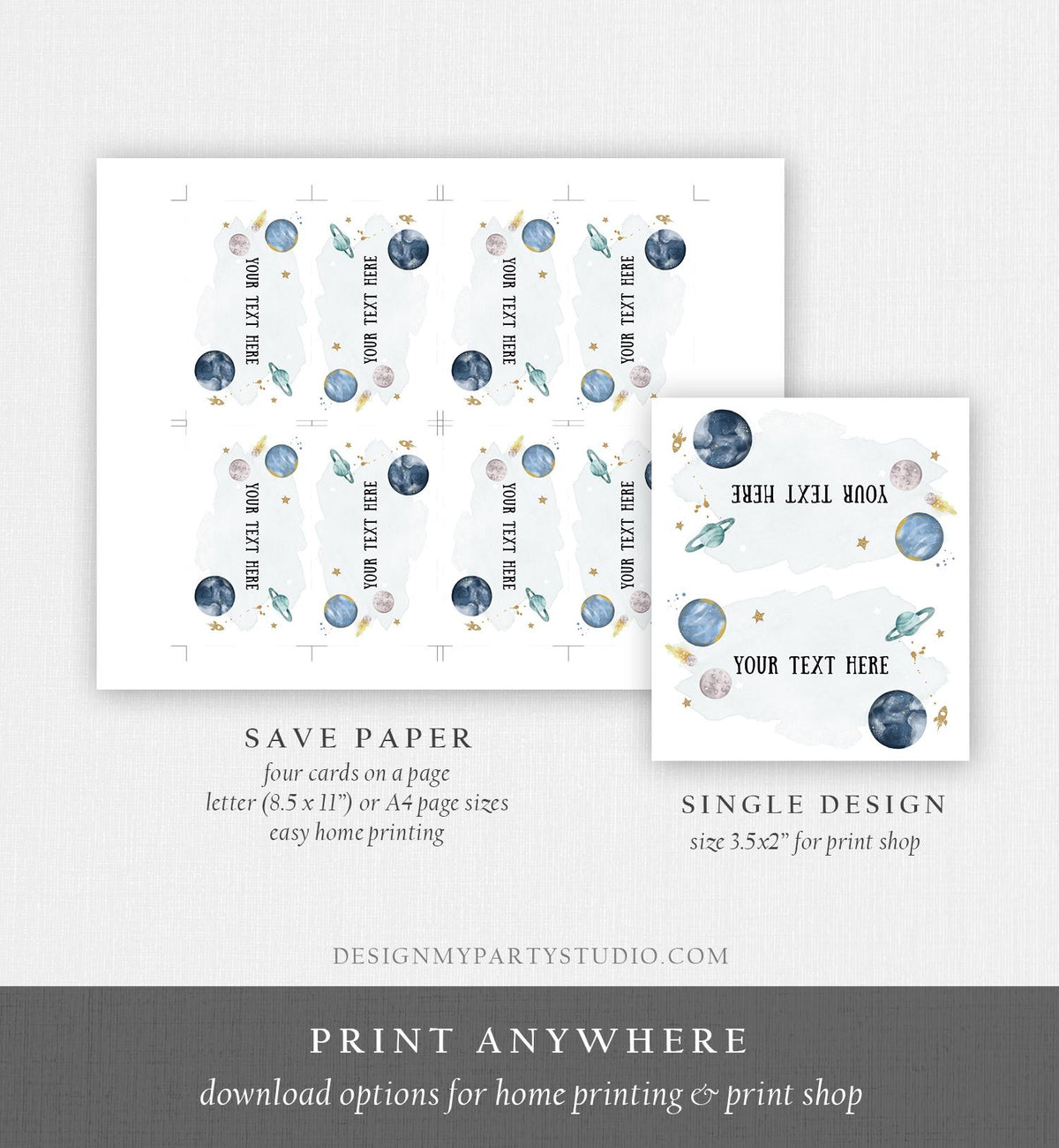 Editable Food Labels Outer Space Birthday Galaxy Food Labels Place Card Tent Insert Astronaut Around the Sun Gold Template Printable 0357