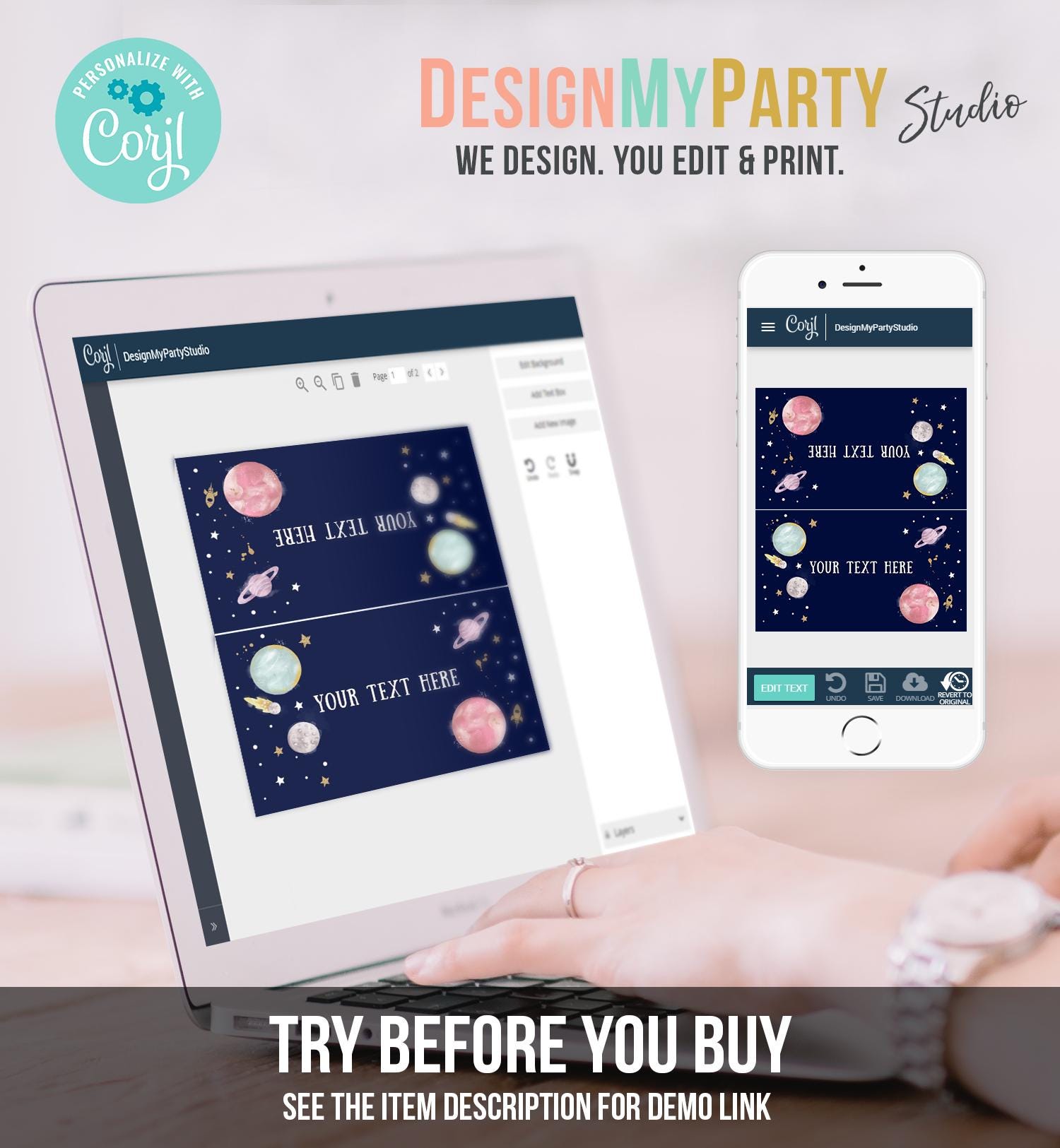 Editable Food Labels Outer Space Birthday Galaxy Food Labels Place Card Tent Insert Astronaut Around the Sun Gold Template Printable 0357