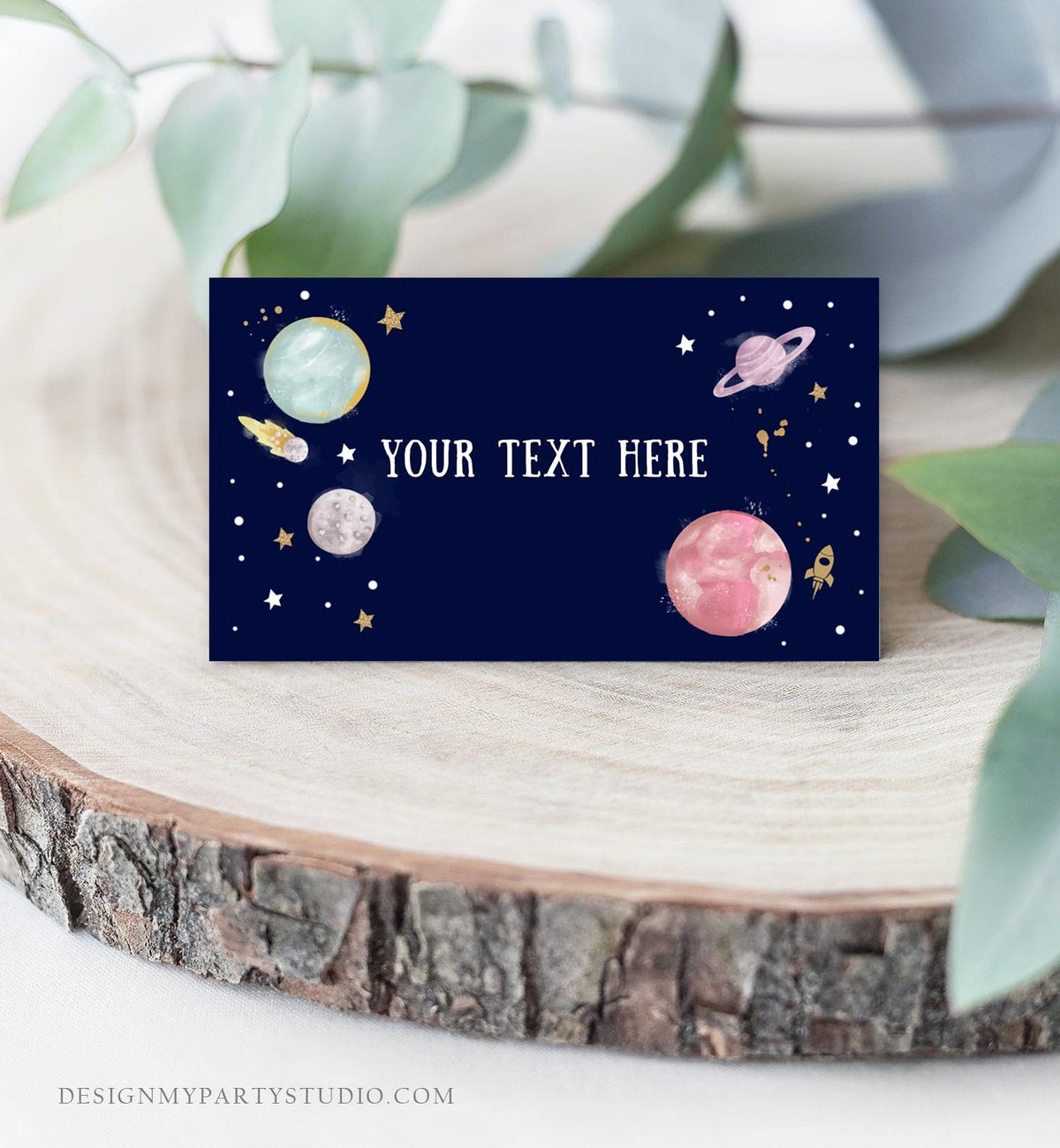 Editable Food Labels Outer Space Birthday Galaxy Food Labels Place Card Tent Insert Astronaut Around the Sun Gold Template Printable 0357
