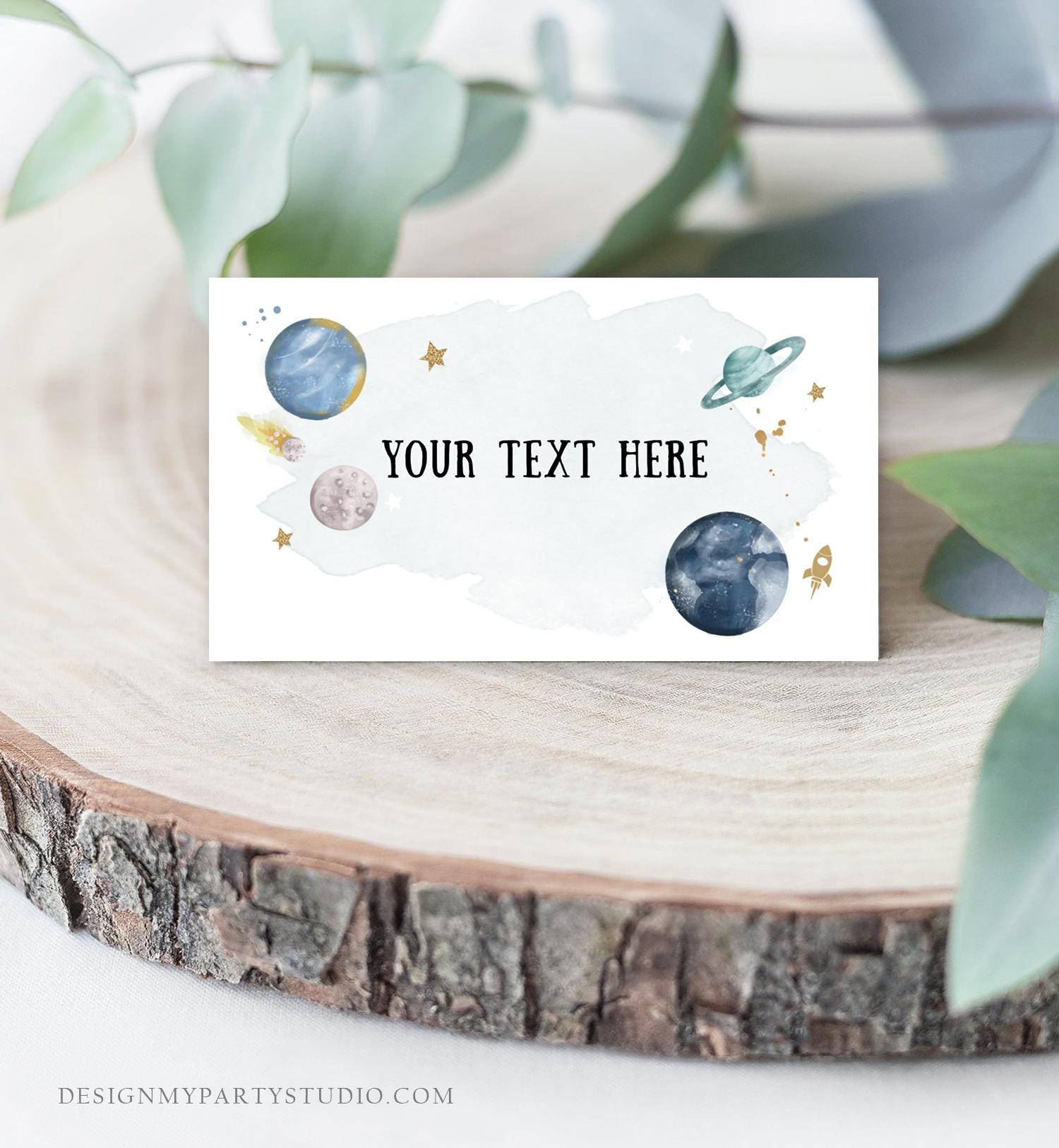 Editable Food Labels Outer Space Birthday Galaxy Food Labels Place Card Tent Insert Astronaut Around the Sun Gold Template Printable 0357