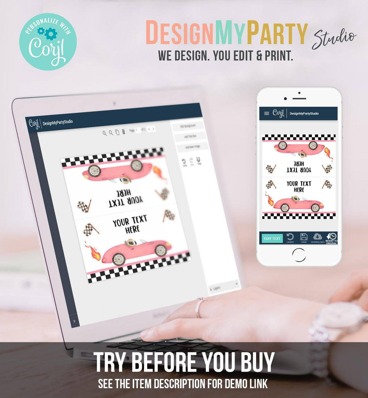 Editable Food Labels Race Car Birthday Racing Food Labels Place Tent Insert Card Growing Up Two Fast Girl Digital Template Printable 0424