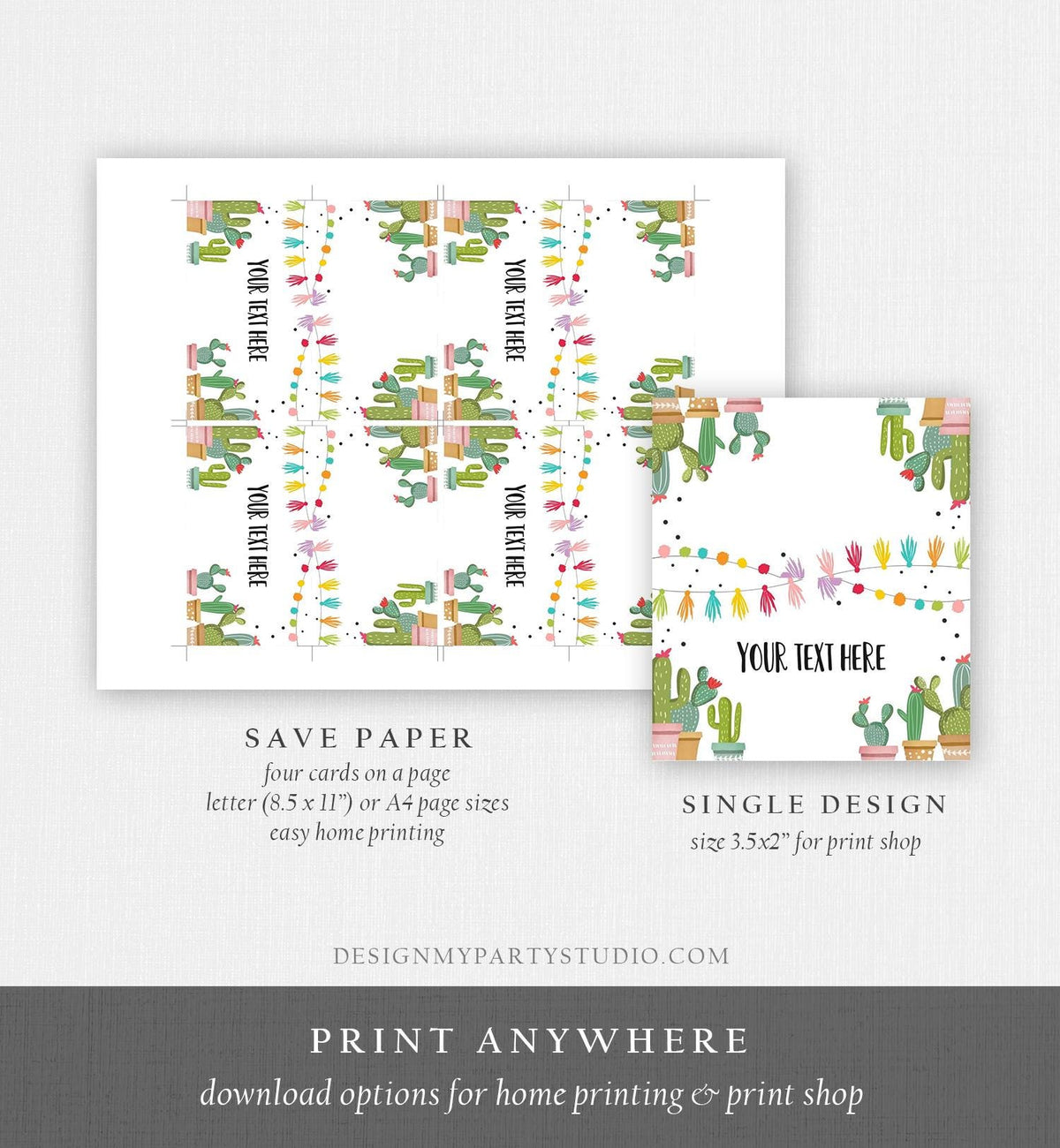 Editable Fiesta Cactus Food Labels Fiesta Party Place Card Tent Card Insert Mexican Birthday Confetti Decor Digital Template Printable 0254