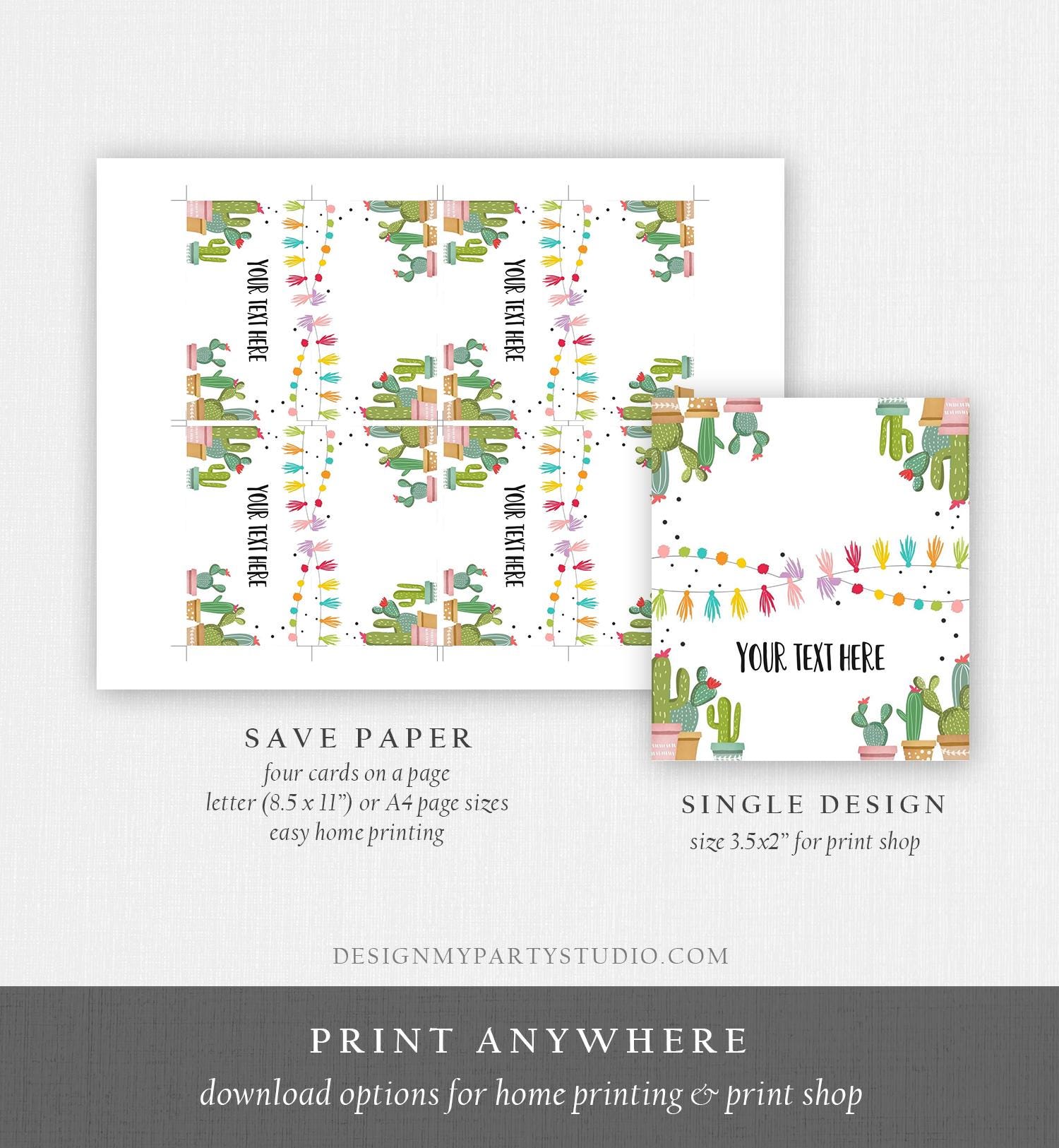 Editable Fiesta Cactus Food Labels Fiesta Party Place Card Tent Card Insert Mexican Birthday Confetti Decor Digital Template Printable 0254