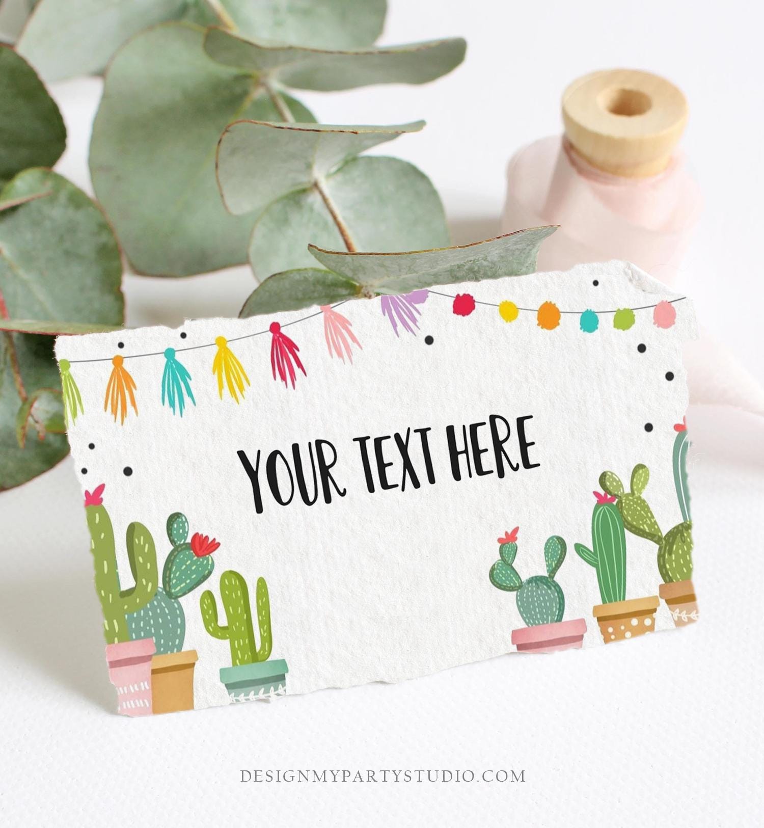 Editable Fiesta Cactus Food Labels Fiesta Party Place Card Tent Card Insert Mexican Birthday Confetti Decor Digital Template Printable 0254